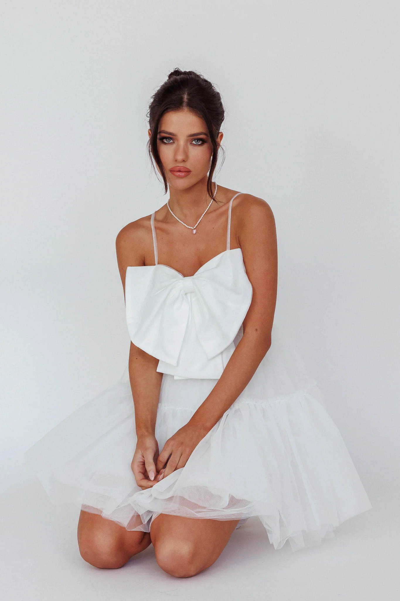 True Wish Bow Tulle Mini Dress White