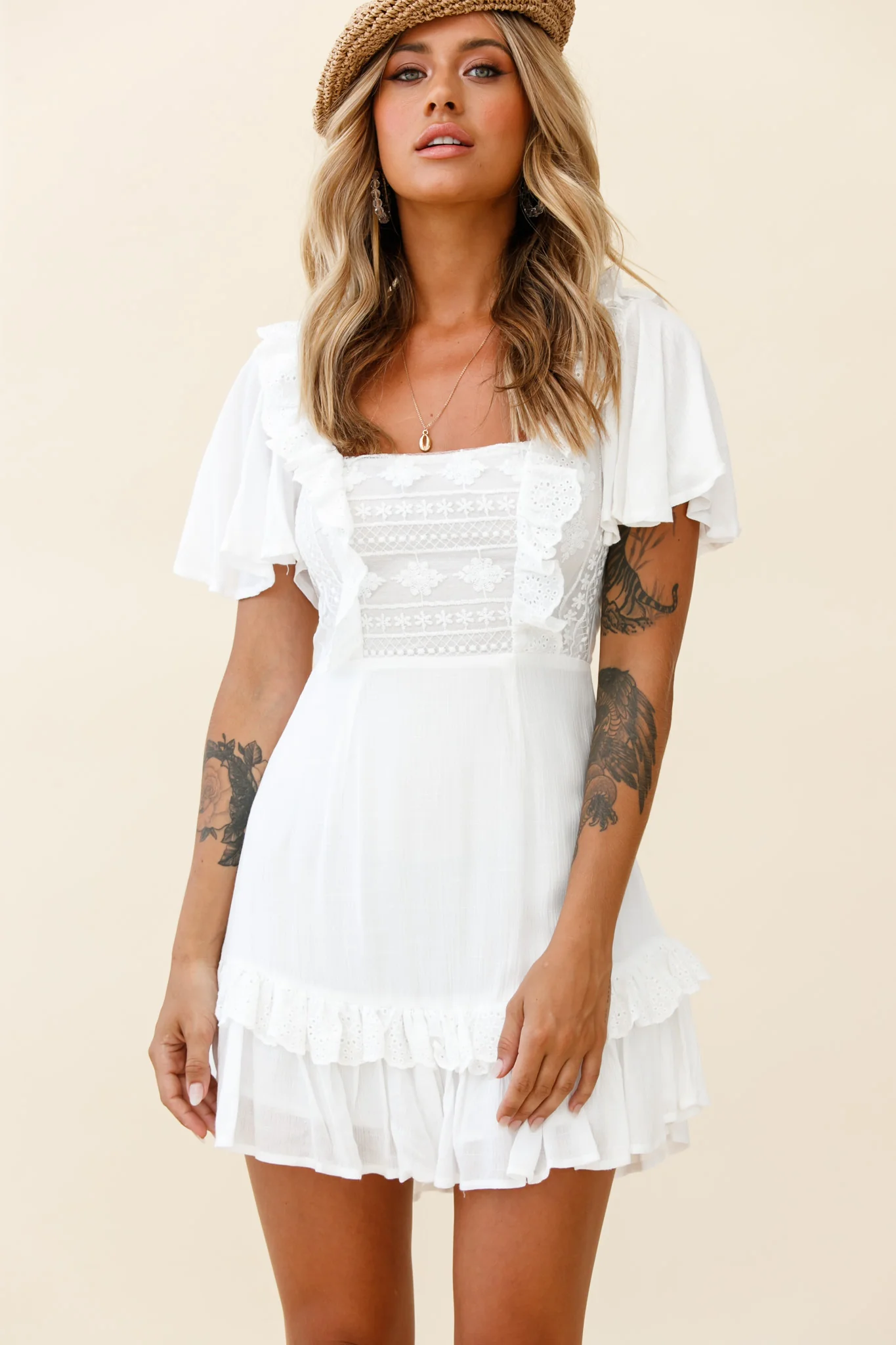 Say You Love Me Embroidery and Frill Detail Dress White