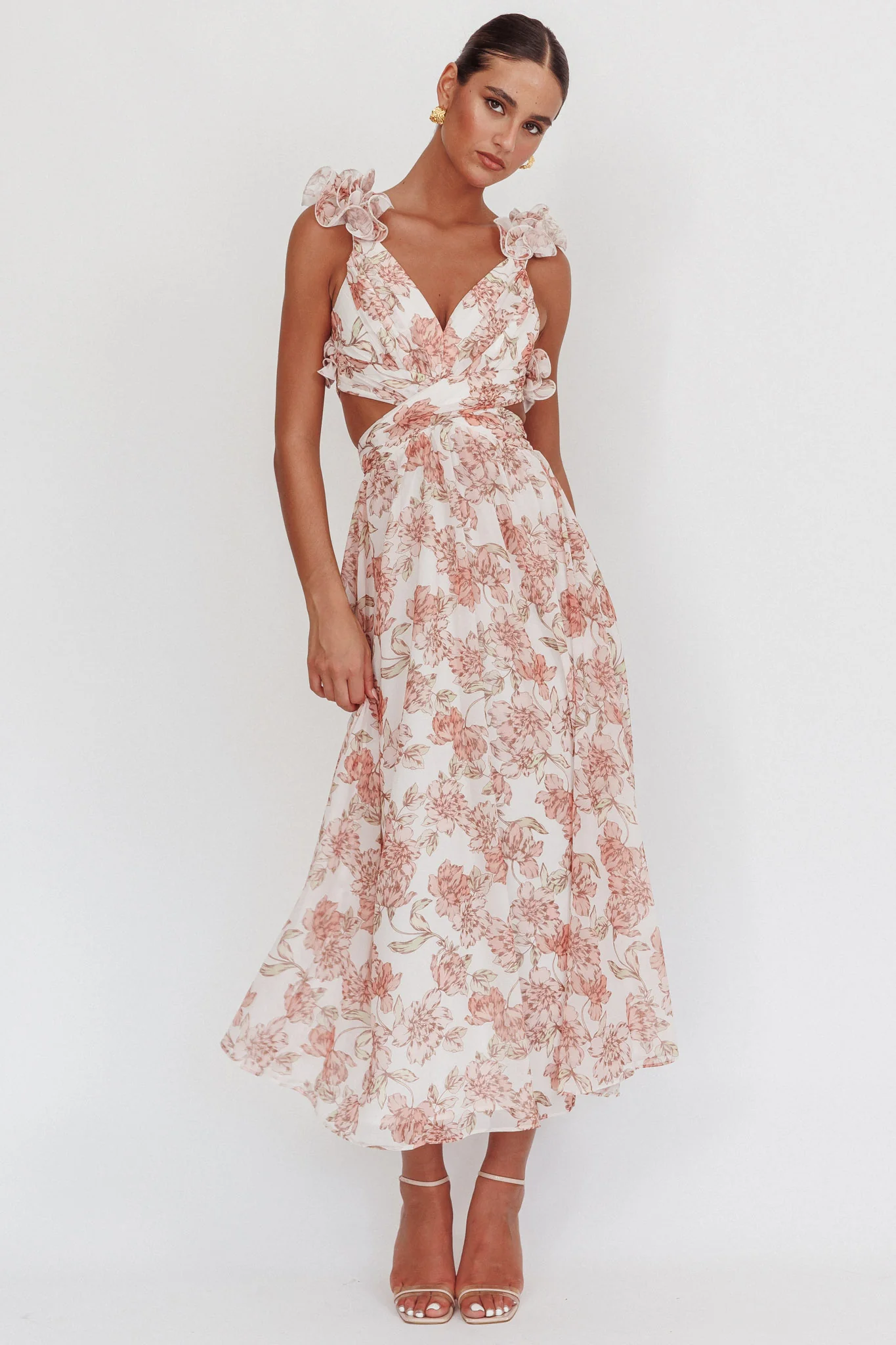 Madara Lace-Up Back Maxi Dress Floral Peach