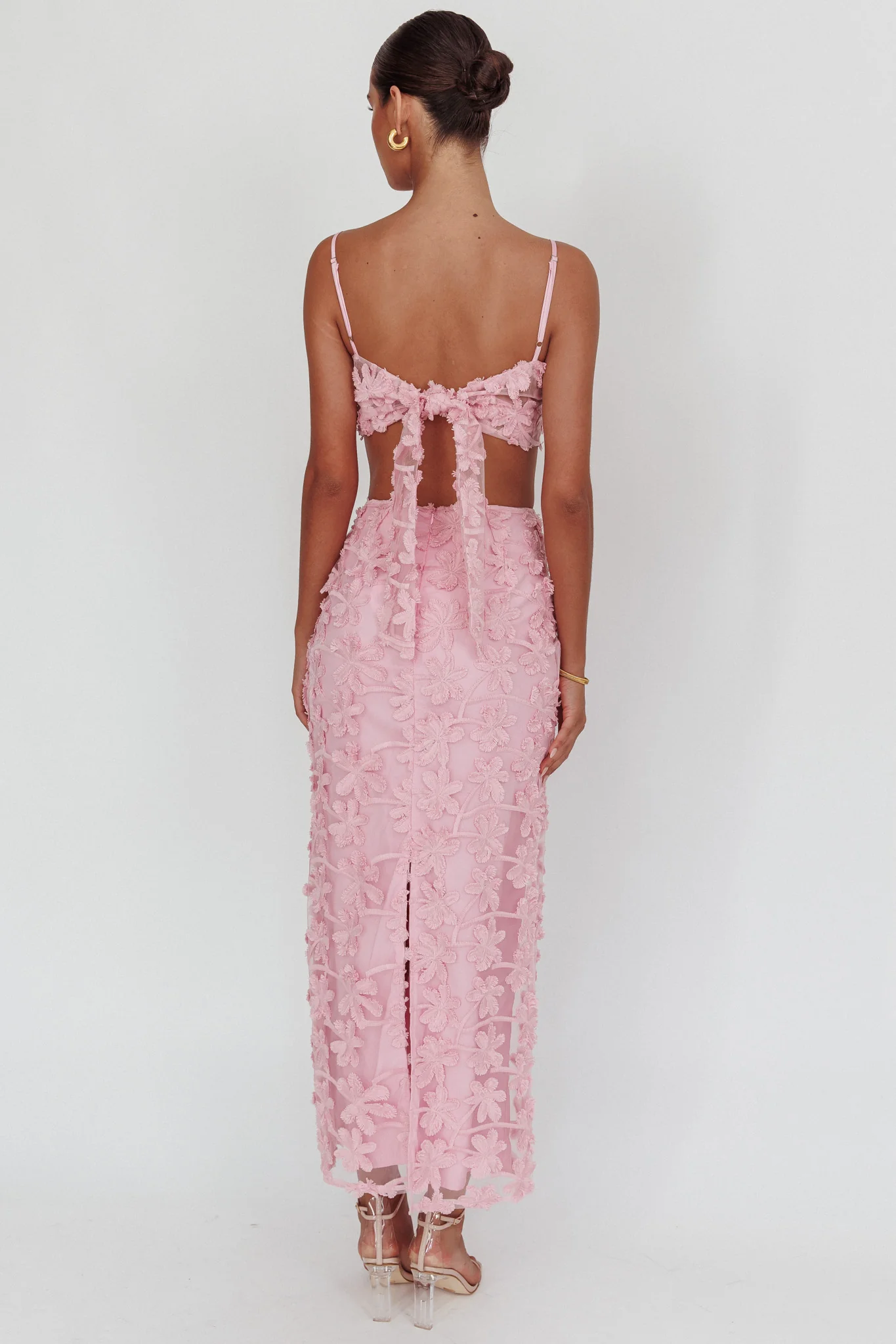 Casi Palm Tree Embroidered Maxi Skirt Baby Pink