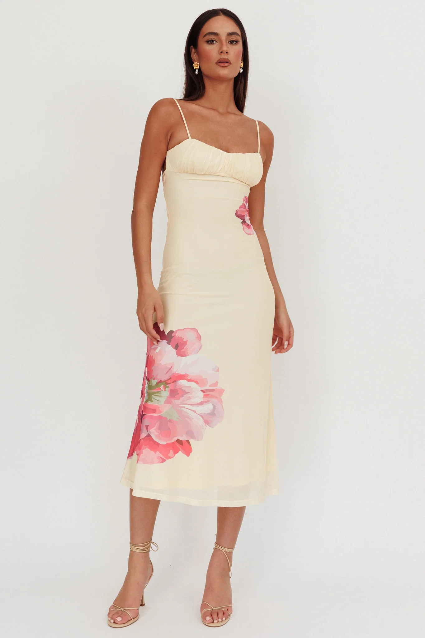 Nerida Gathered Bust Maxi Dress Flowers Yellow