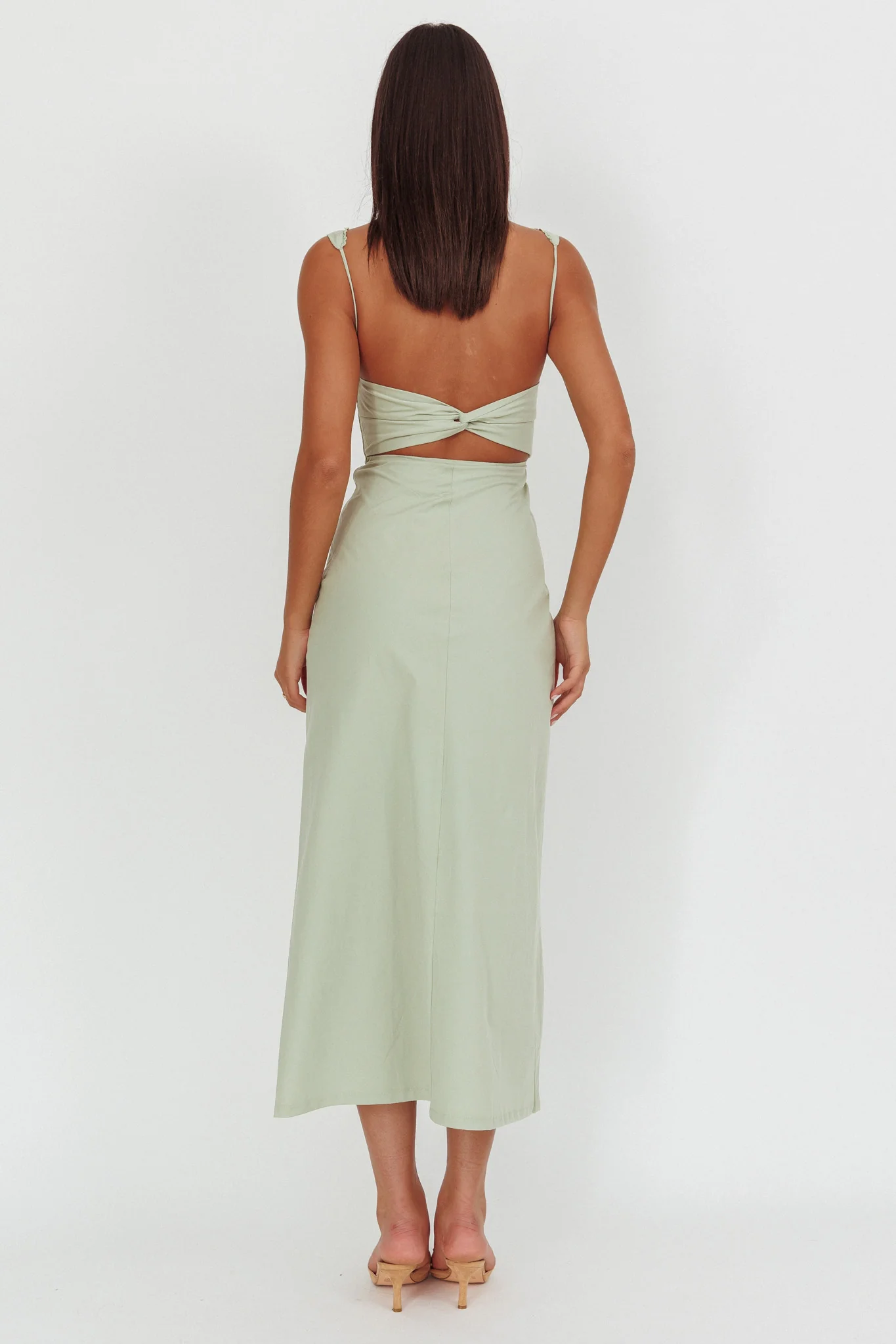 Moonlit Reverie Twist Back Maxi Dress Sage