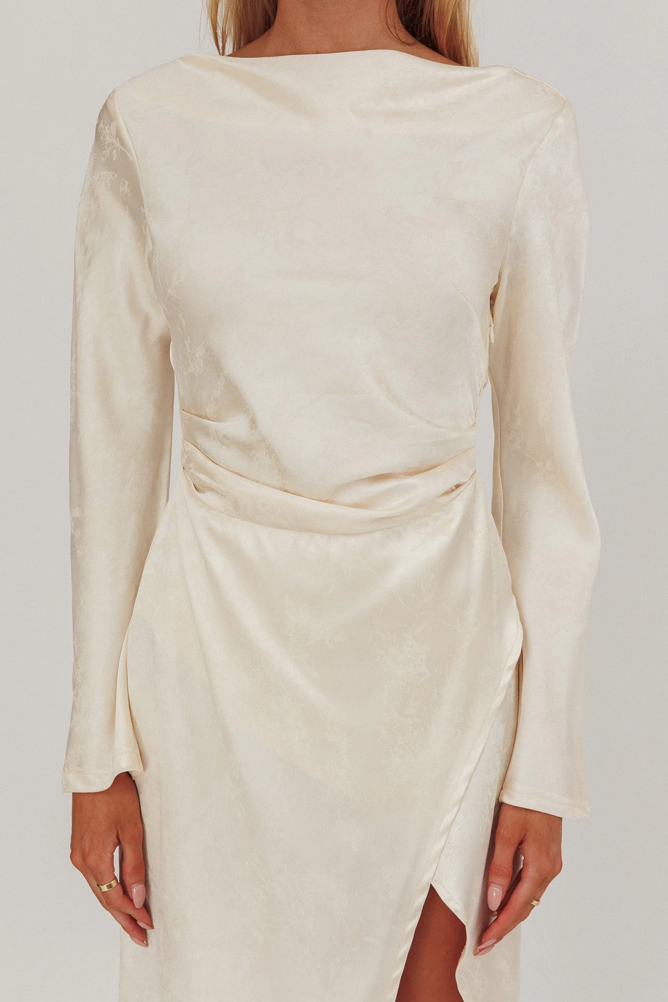 Loveland Long Sleeve Cowl Back Maxi Dress Beige