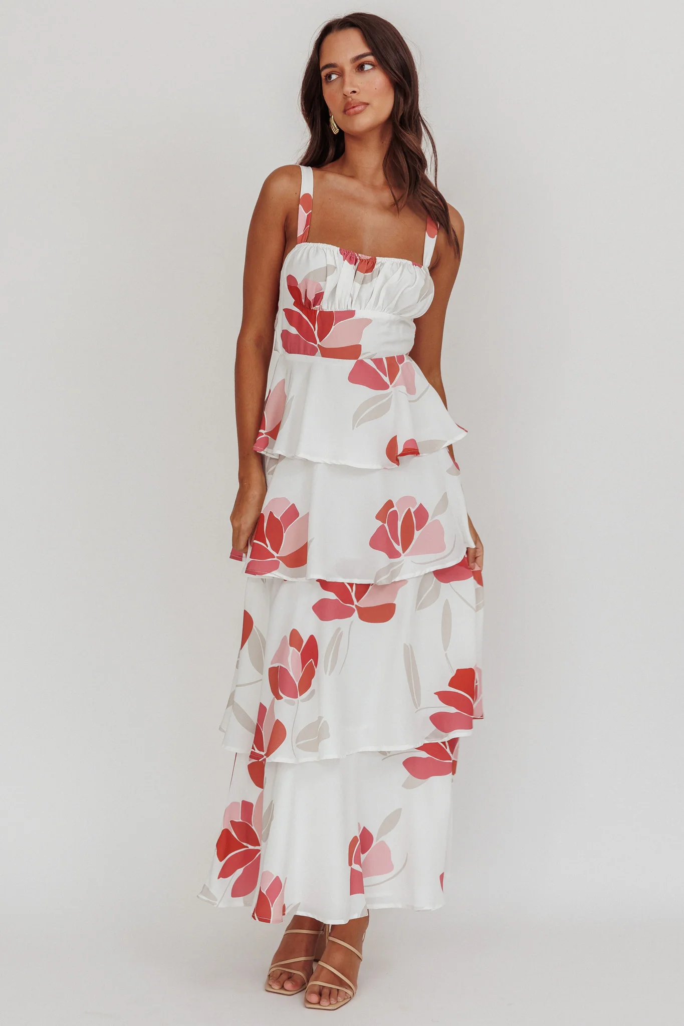 Provence Bloom Tiered Floral Maxi Dress Rose