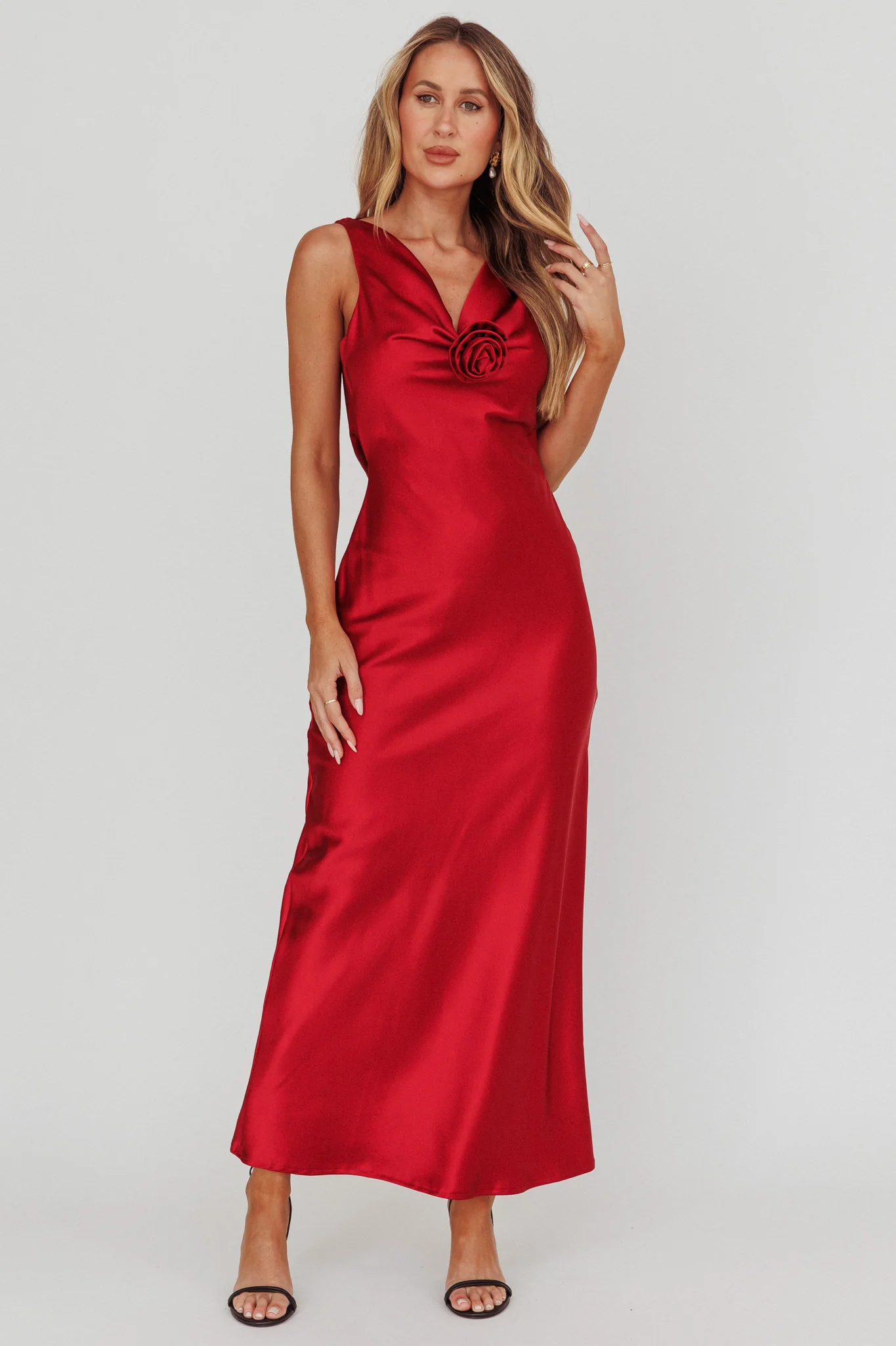 Isabella Satin Backless Maxi Dress Wine