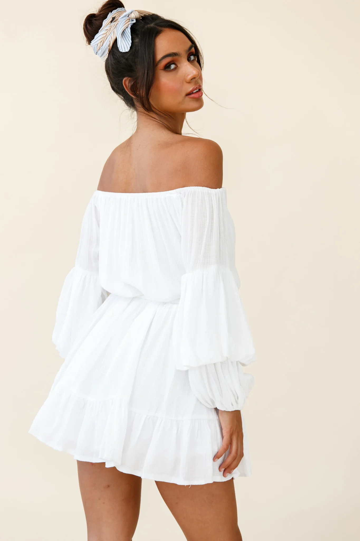 Frida Off-Shoulder Waist Tie Dress White