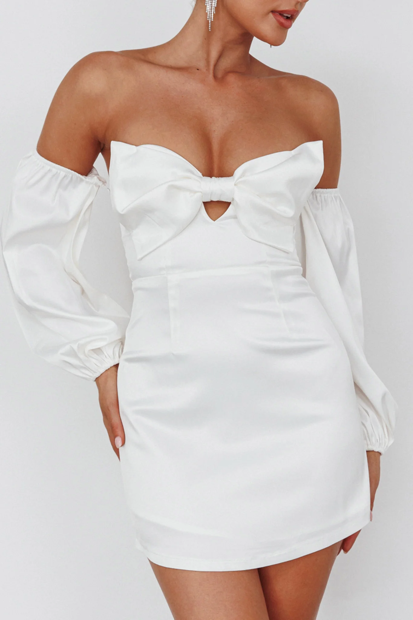 Lilly Off-Shoulder Bow Mini Dress White