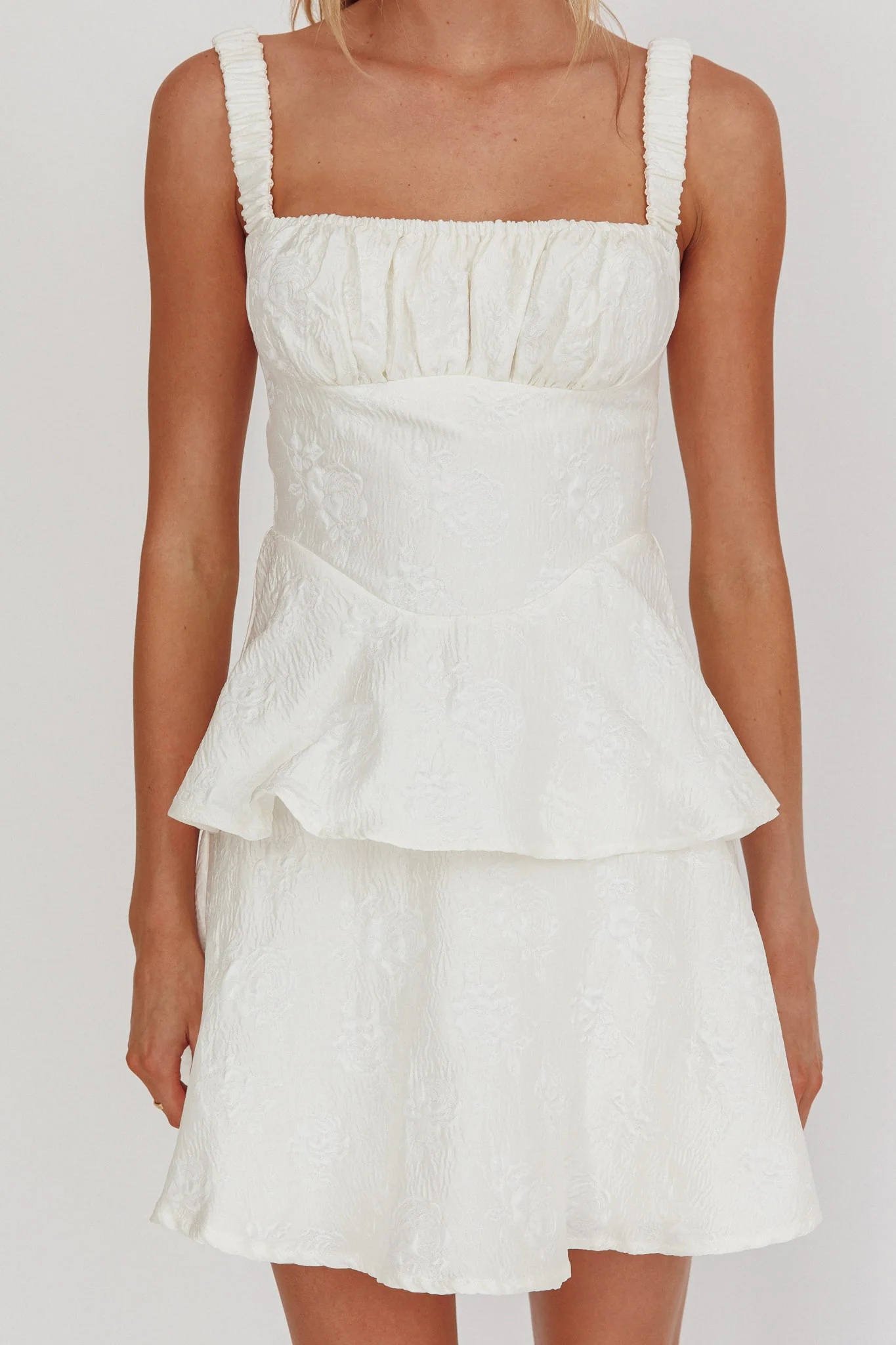 Provence Bloom Peplum Mini Dress Cream