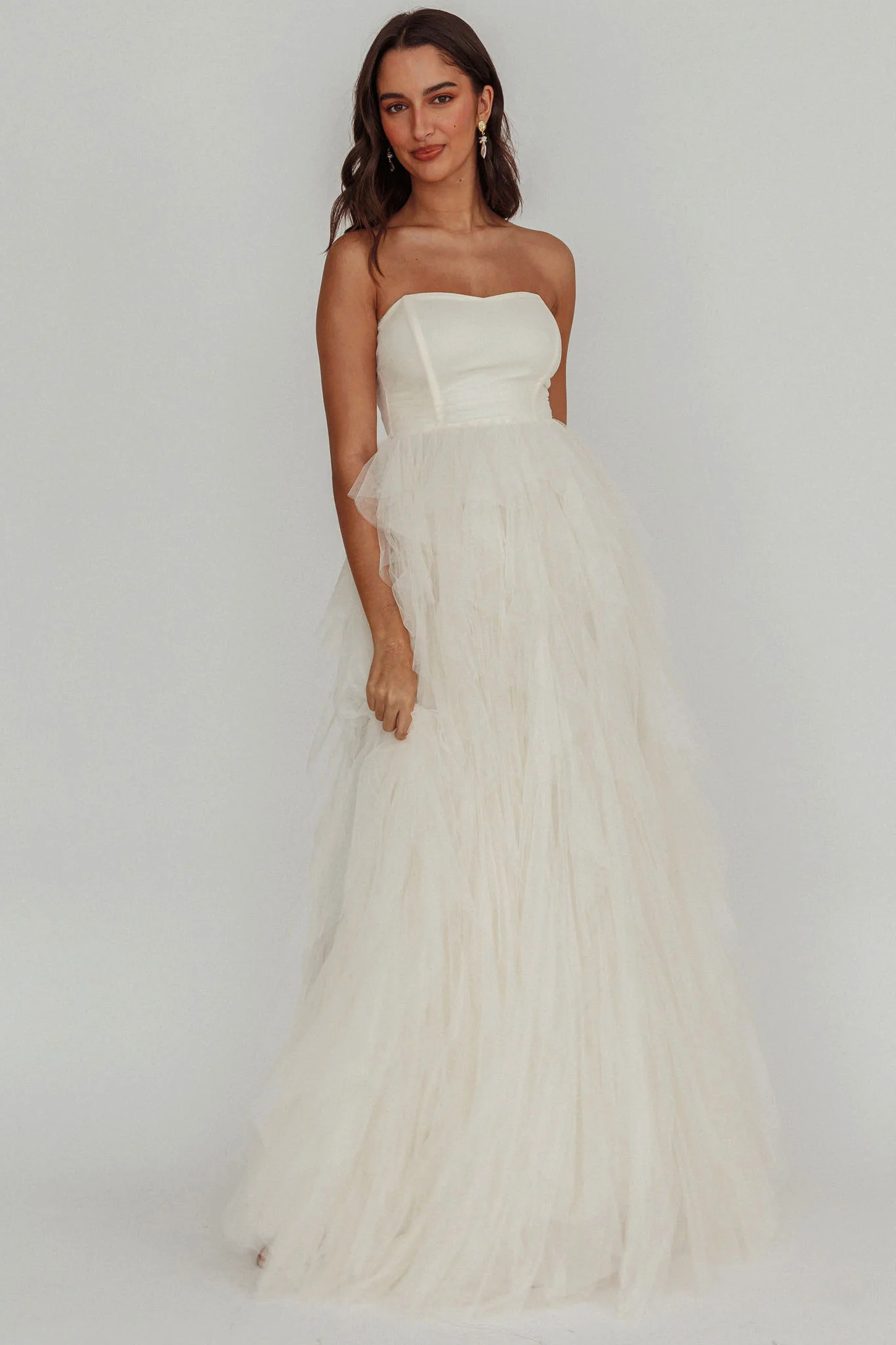 Rori Tulle Cascade Maxi Dress Ivory