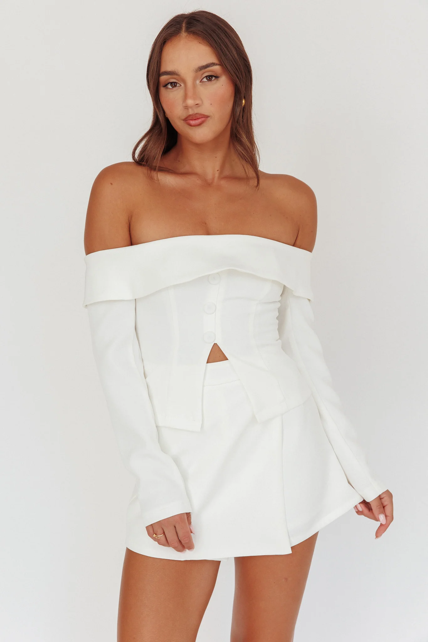 Adalis High Waist Wrap Front Shorts Off White