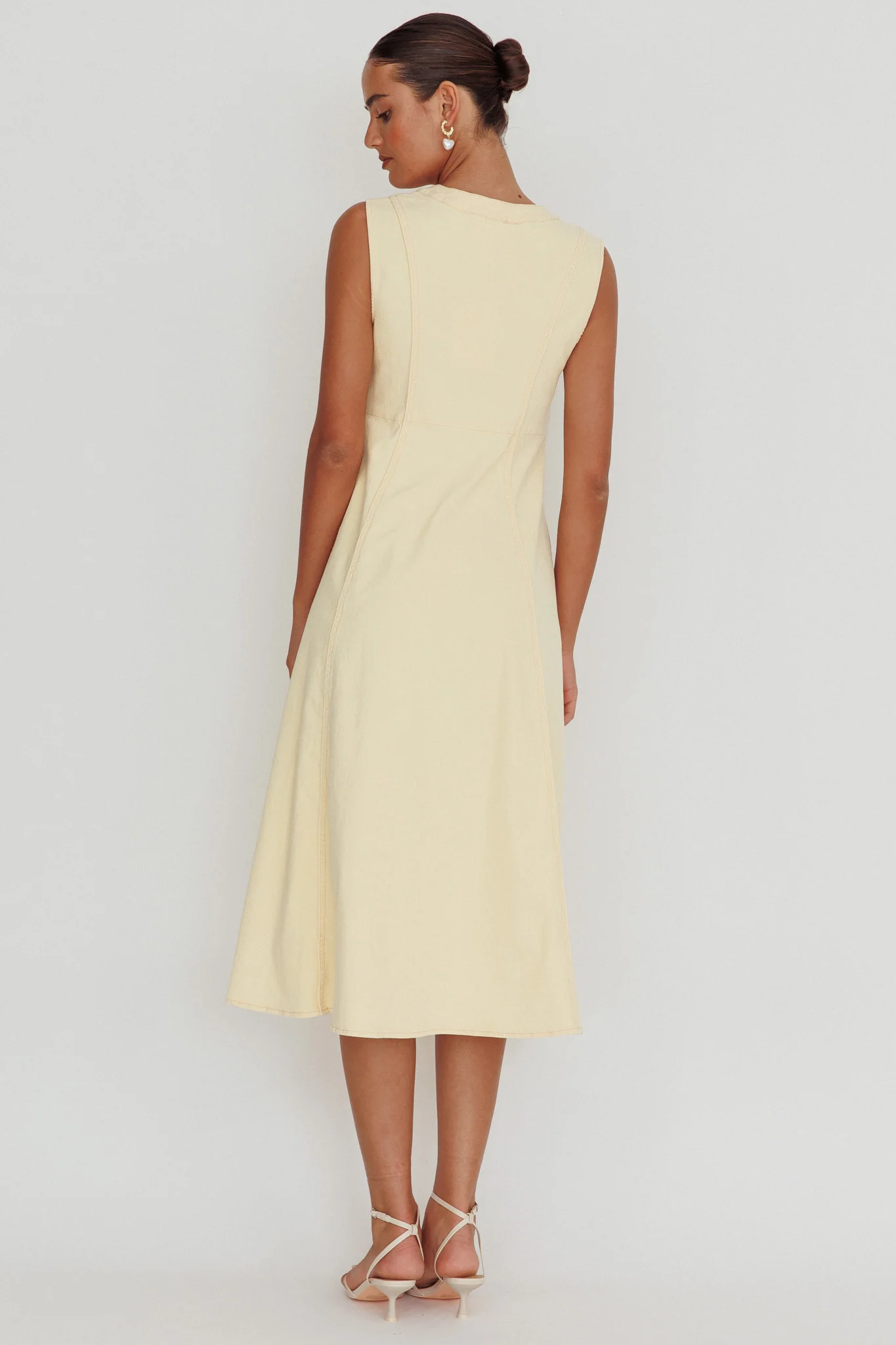 Passionate Flame Sleeveless A-line Midi Dress Beige