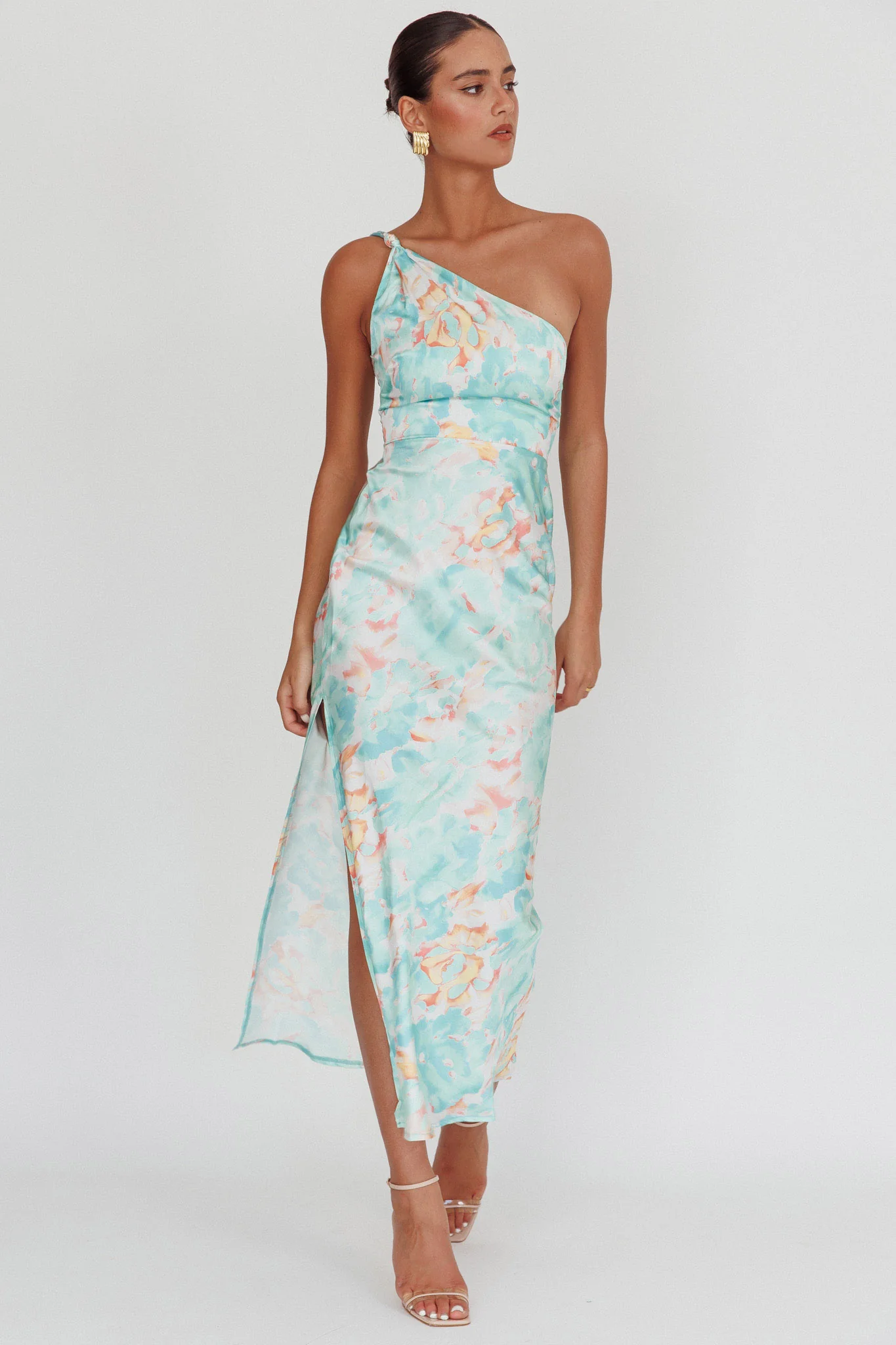 Portland One-Shoulder Maxi Dress Floral Mint
