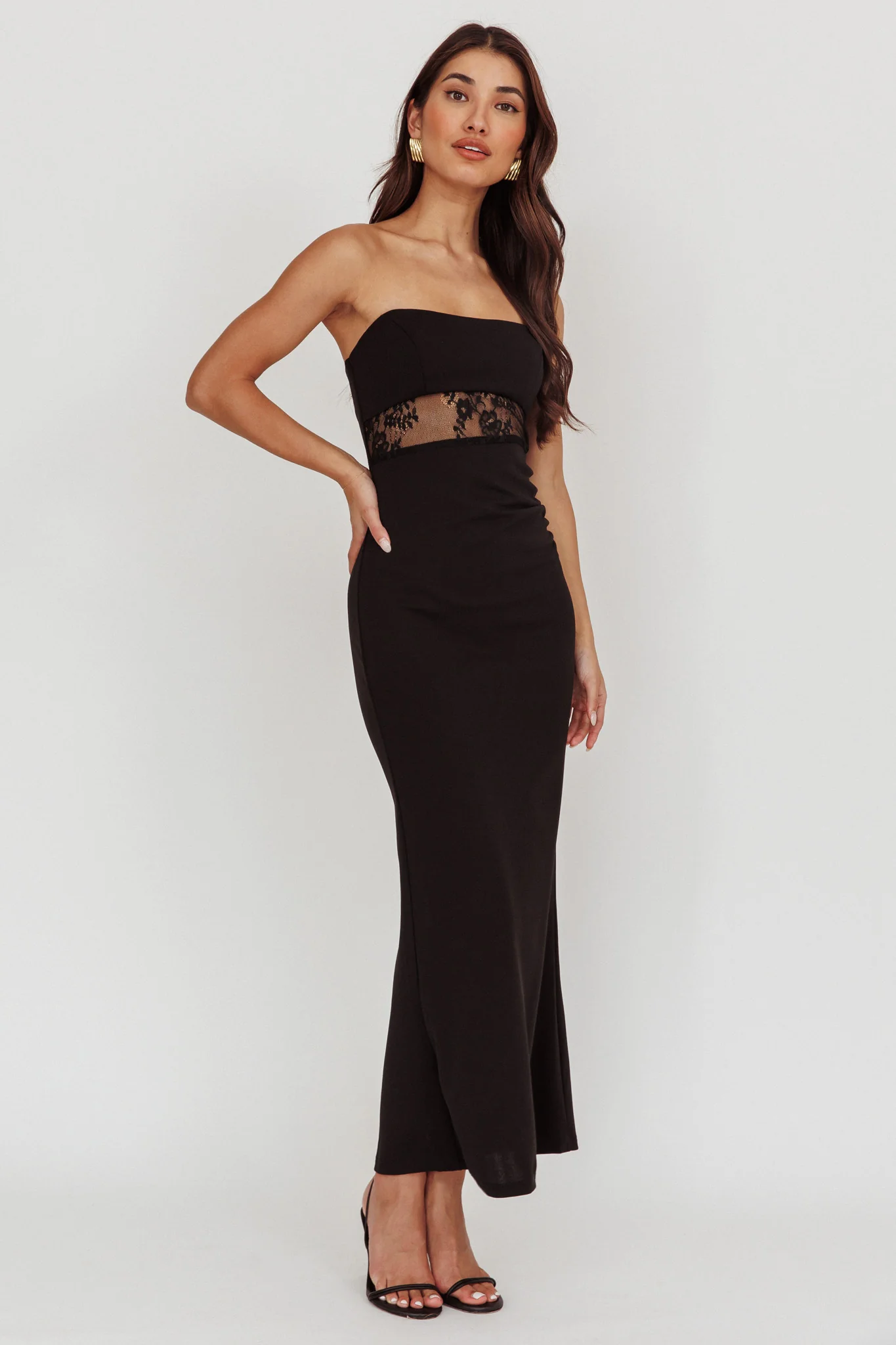 Lilliana Strapless Lace Maxi Dress Black