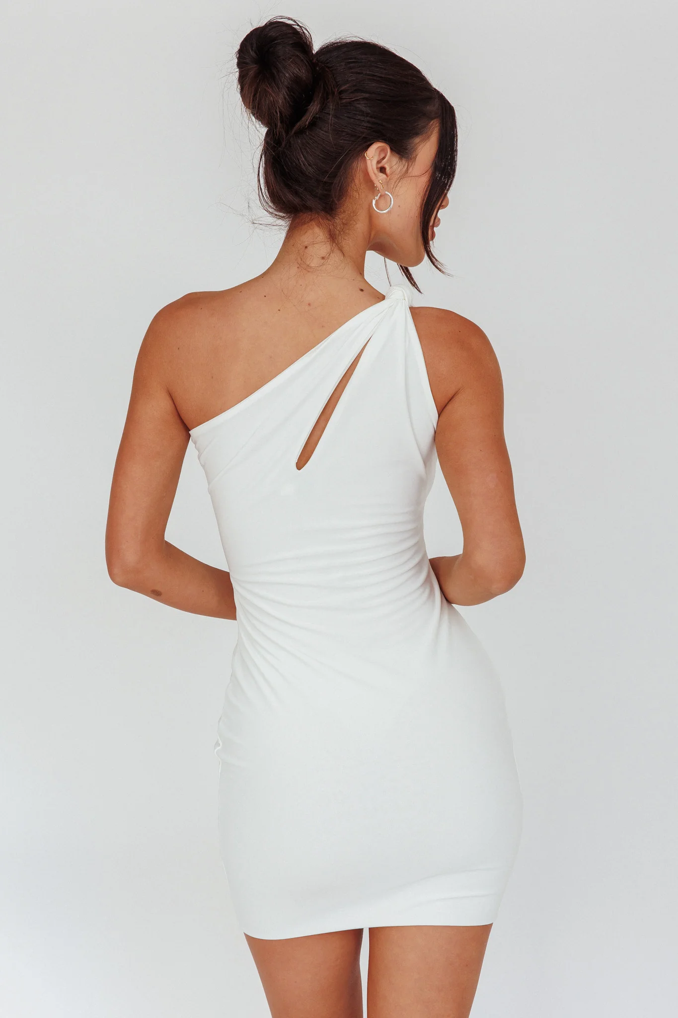 Malaga One-Shoulder Keyhole Mini Dress Off White