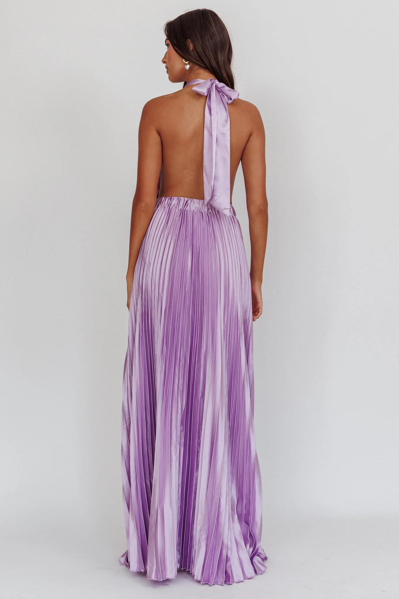 Monarch Pleated Satin Maxi Dress Lavender