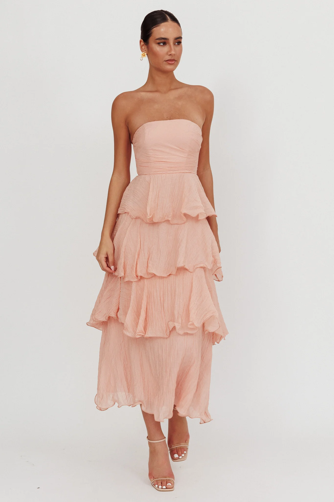 Giavana Strapless Layered Midi Dress Peach