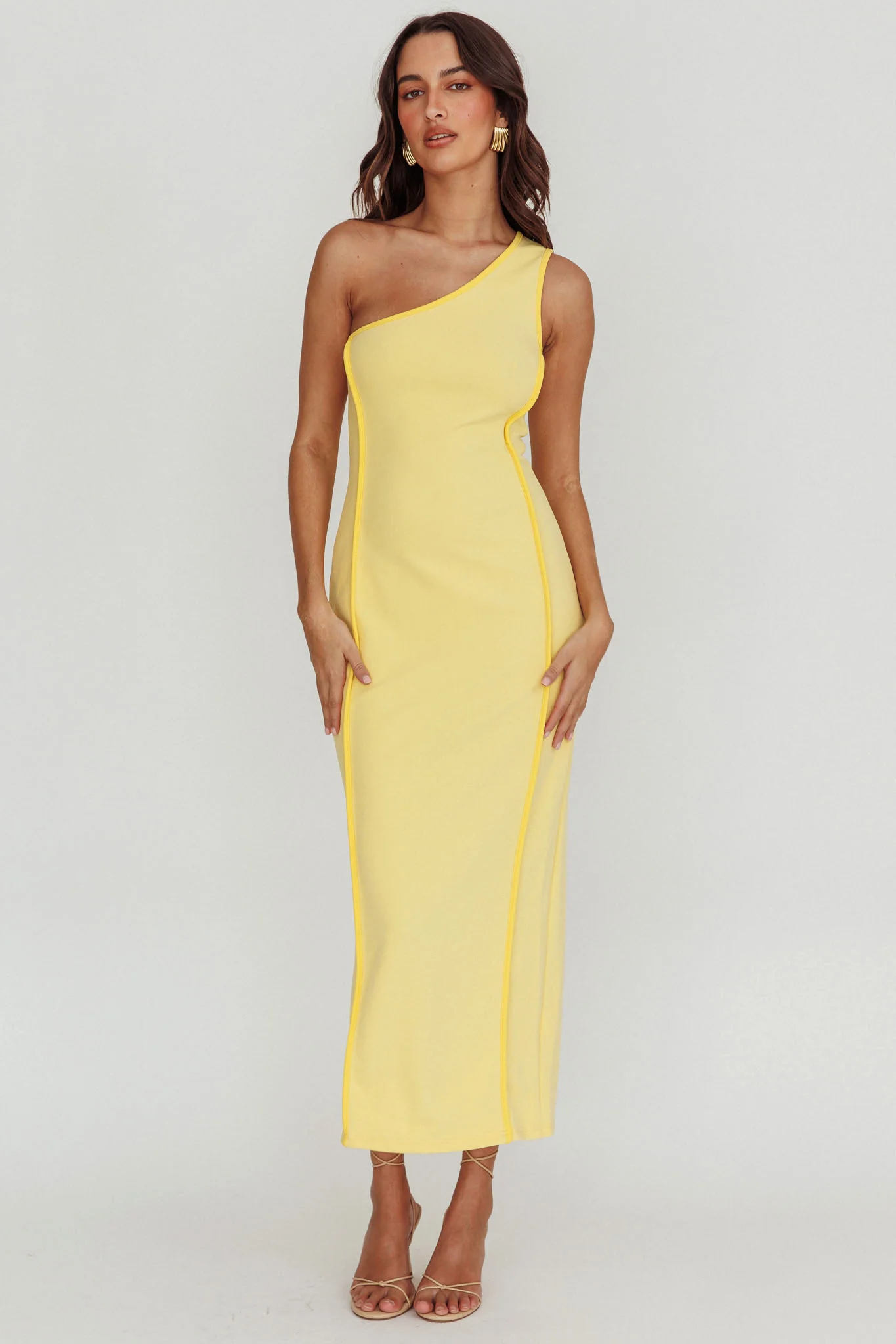 Ivanka One Shoulder Piping Dress Yellow