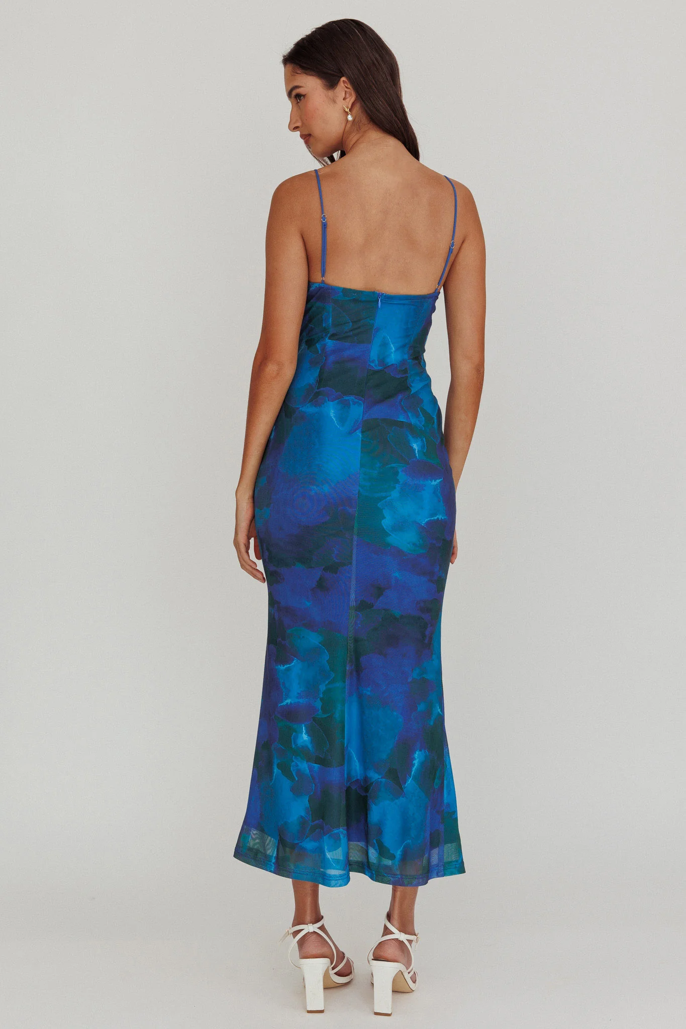 Teava Laced Waist Maxi Dress Print Blue