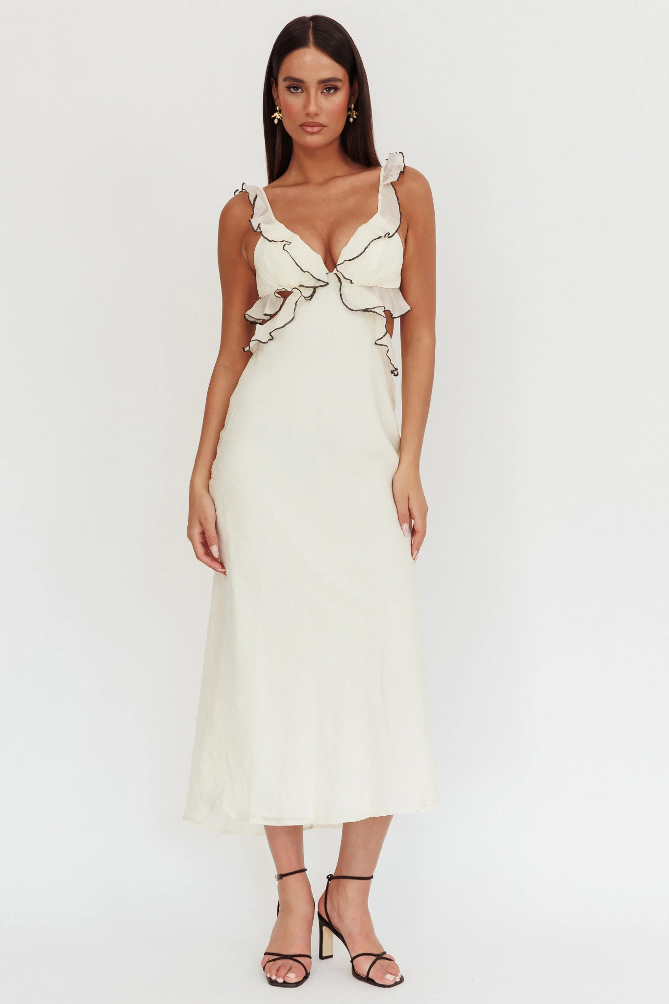 Second Chances Ruffle Trim Maxi Dress Contrast Cream