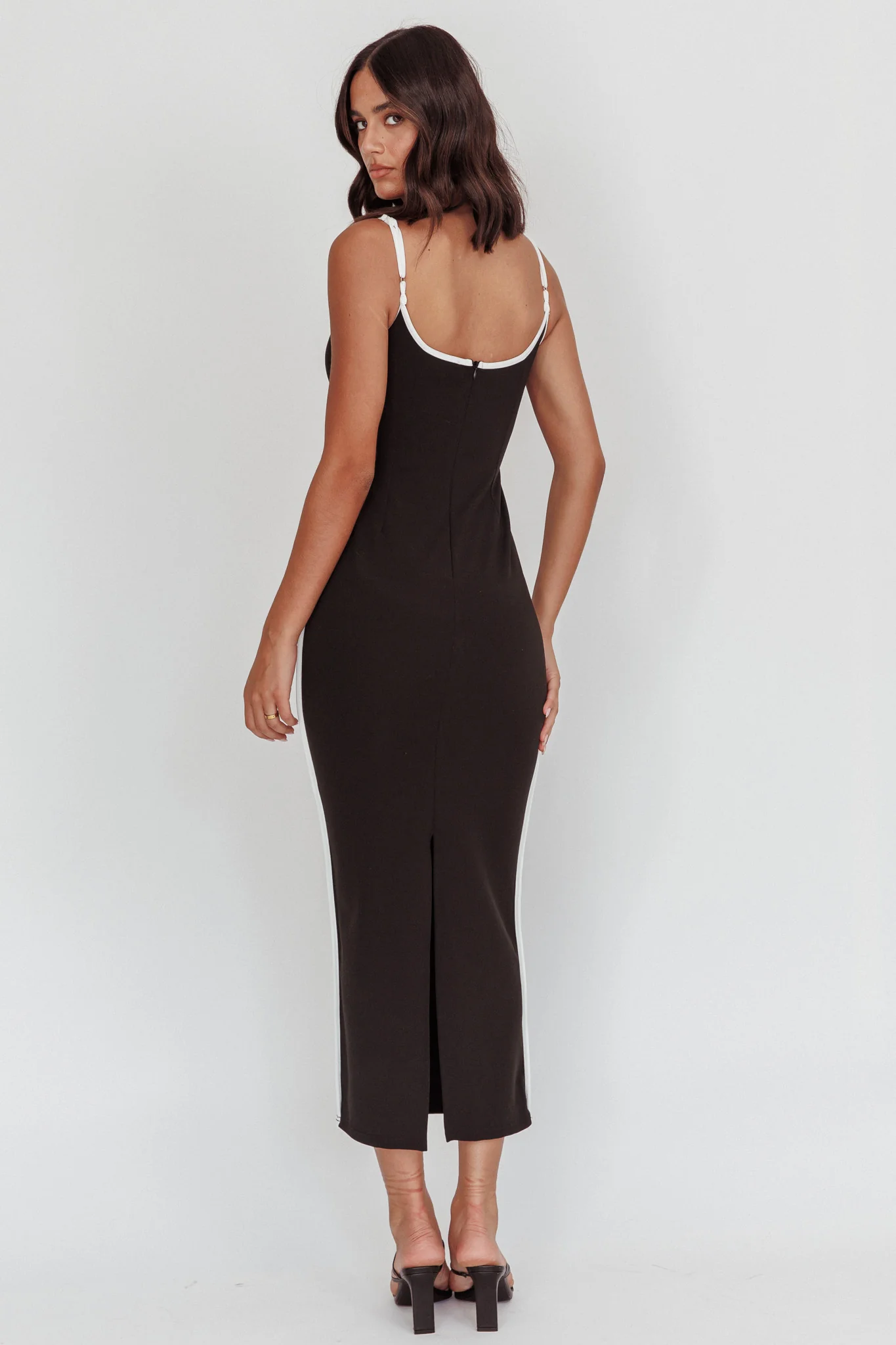 She's A Mystery Piping Trim Maxi Dress Black