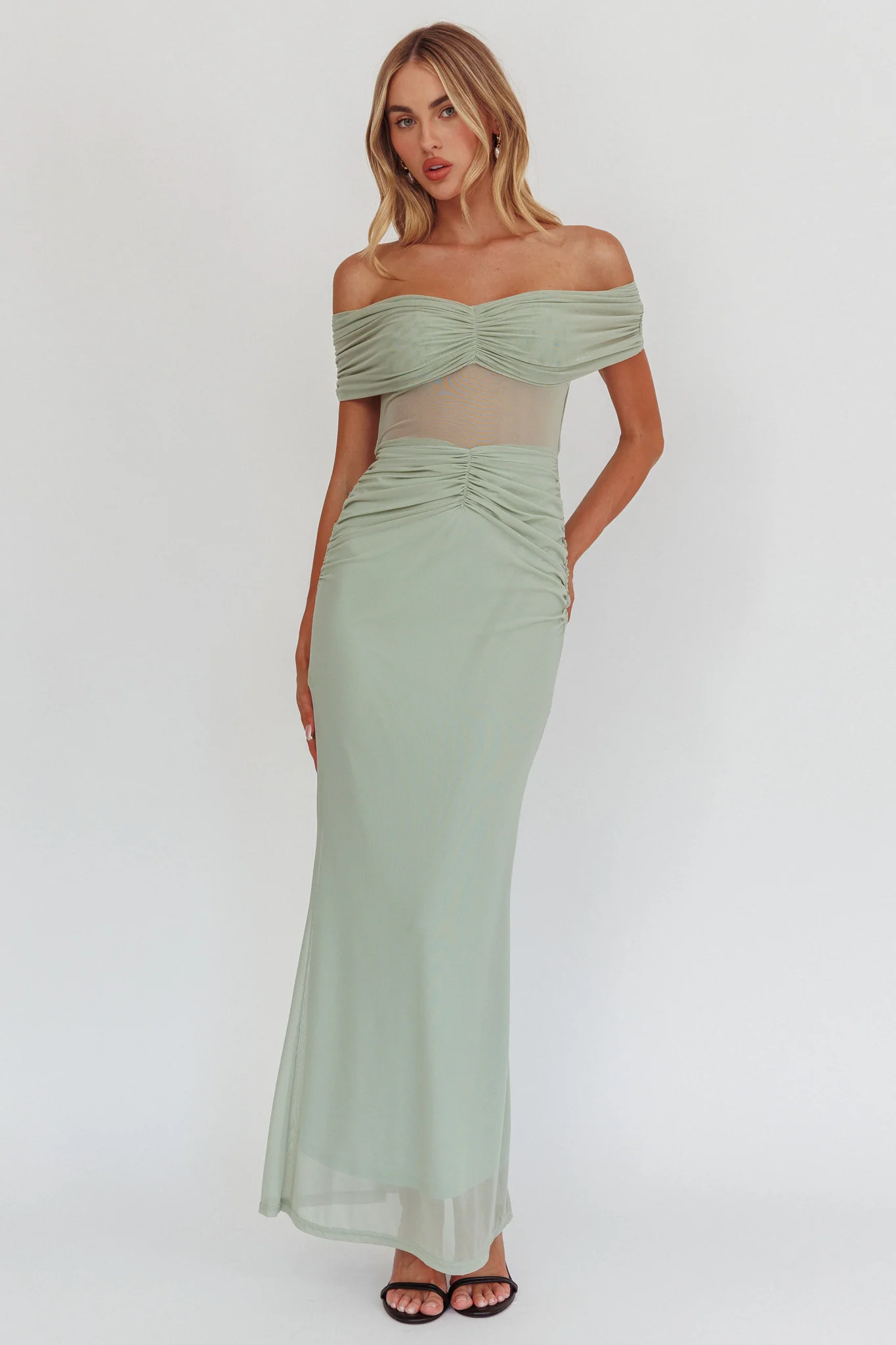 Silver Moon Off-Shoulder Maxi Dress Sage