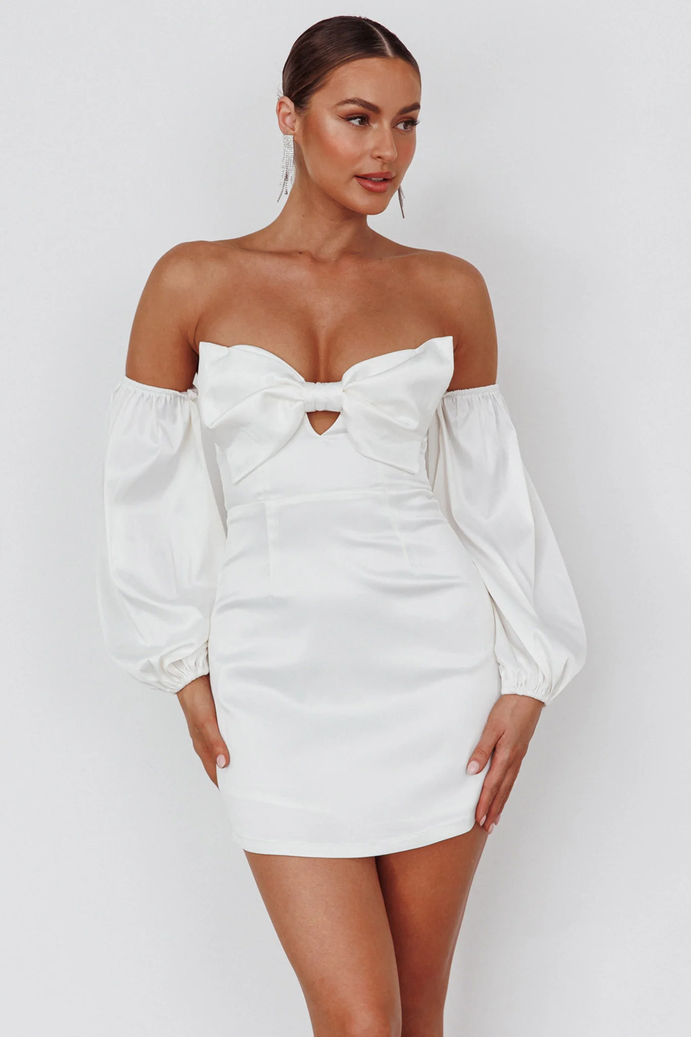 Lilly Off-Shoulder Bow Mini Dress White