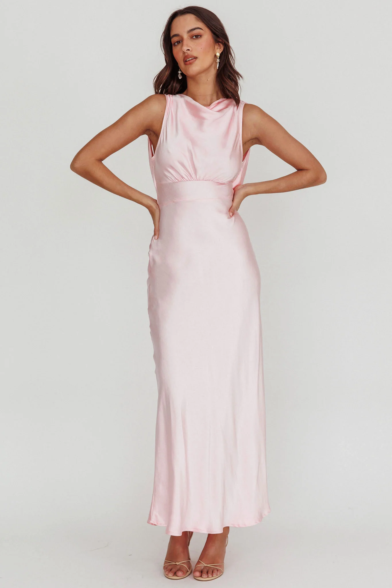 Isabella Satin Backless Maxi Dress Pink