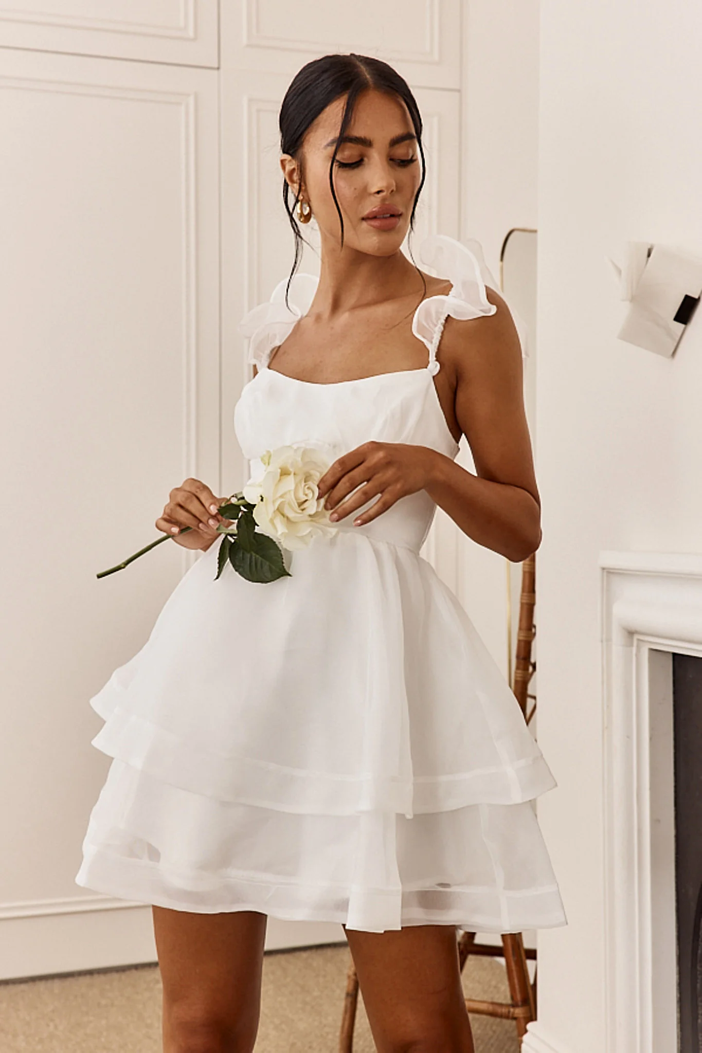 I've Got Sunshine Ruffle Strap Mini Dress White