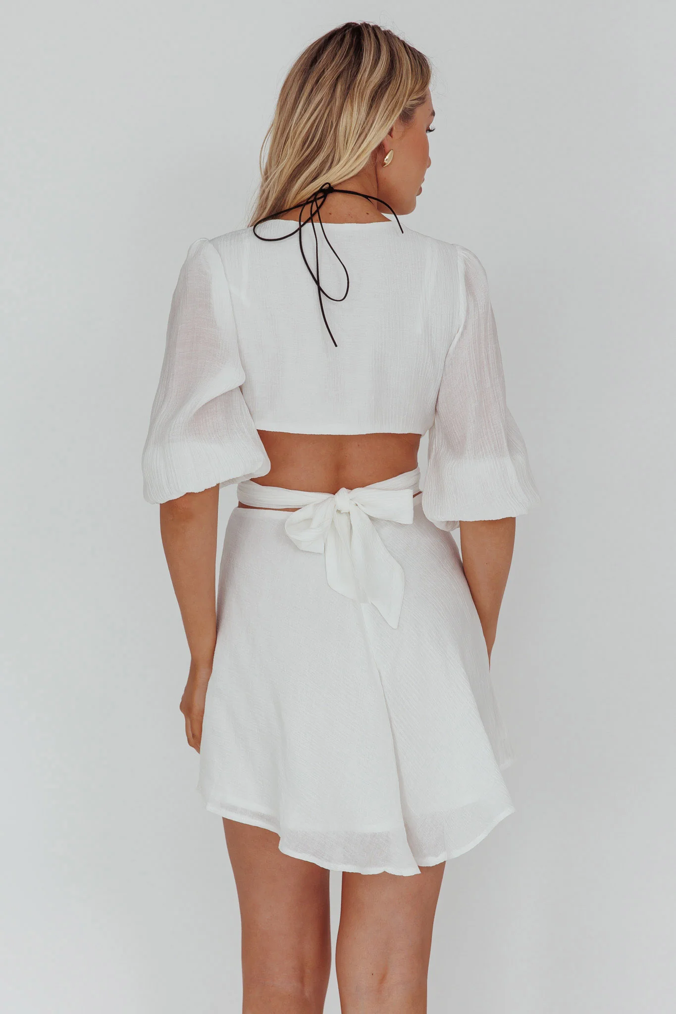 Sunshine Sweetie Cut-Out Waist Tie Feature Mini Dress White