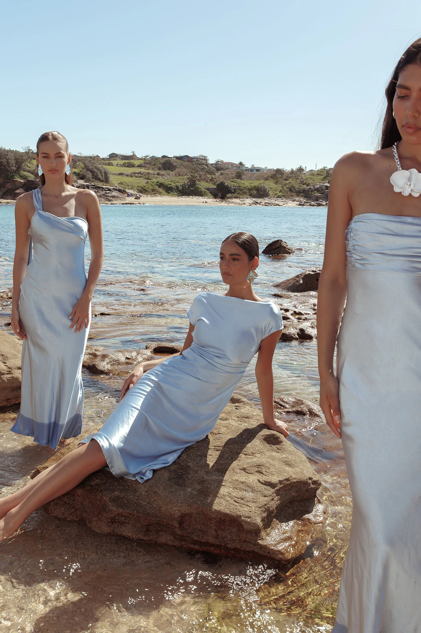 Loveland Cap Sleeve Cowl Back Midi Dress Baby Blue