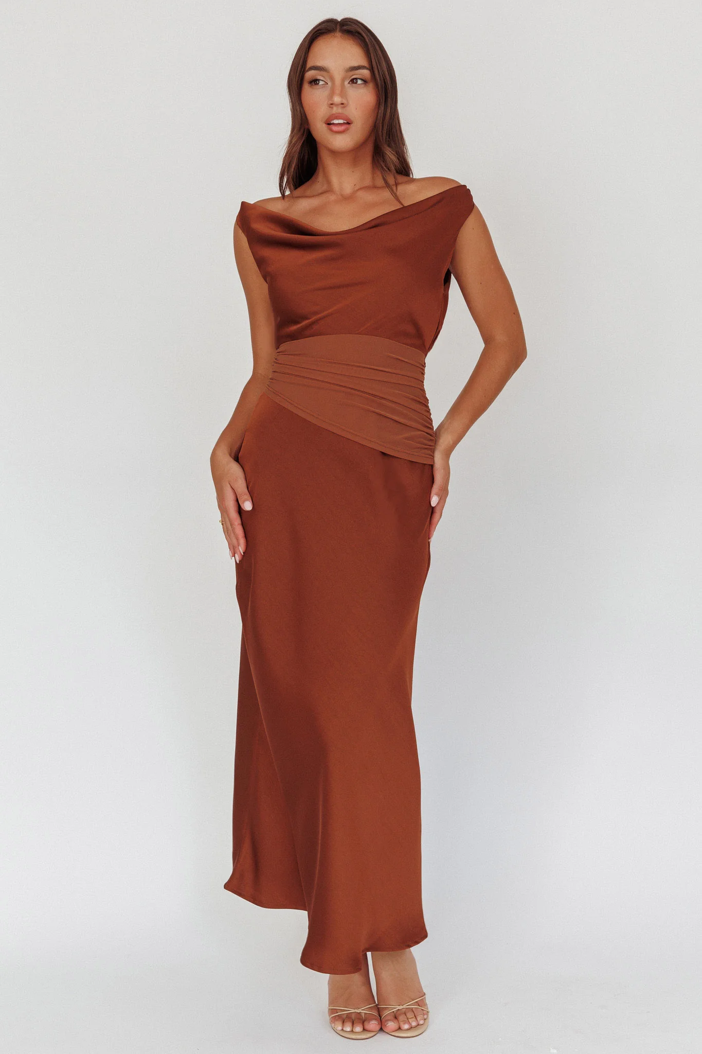 Isabella Open Cowl Back Maxi Dress Cocoa