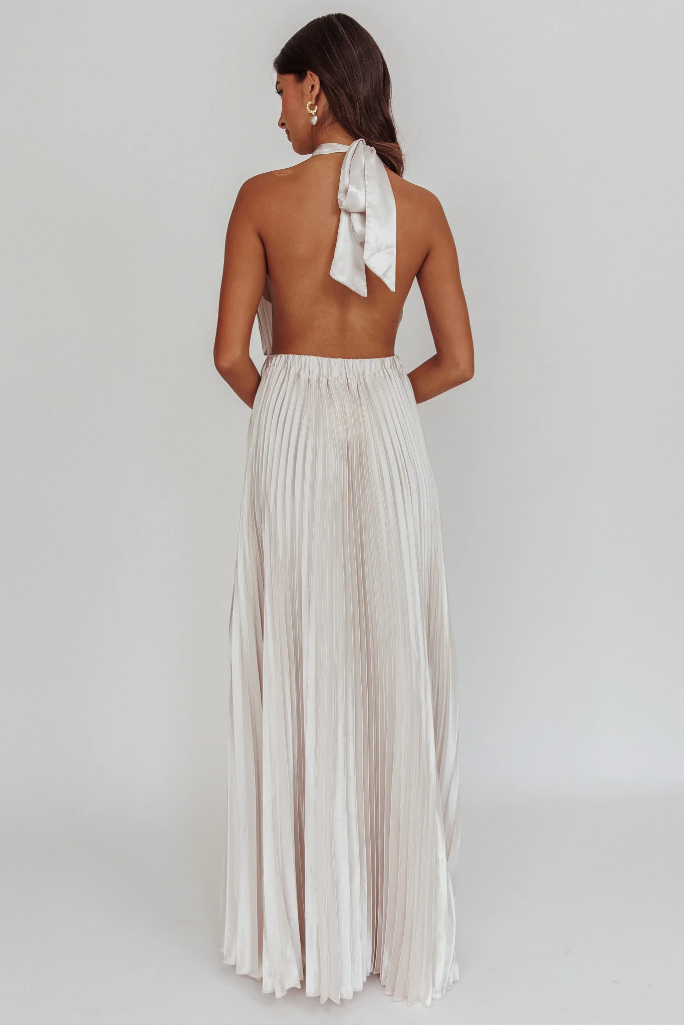 Monarch Pleated Satin Maxi Dress Champagne