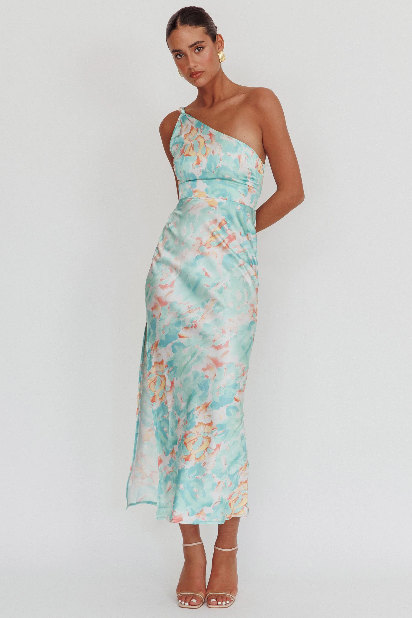 Portland One-Shoulder Maxi Dress Floral Mint
