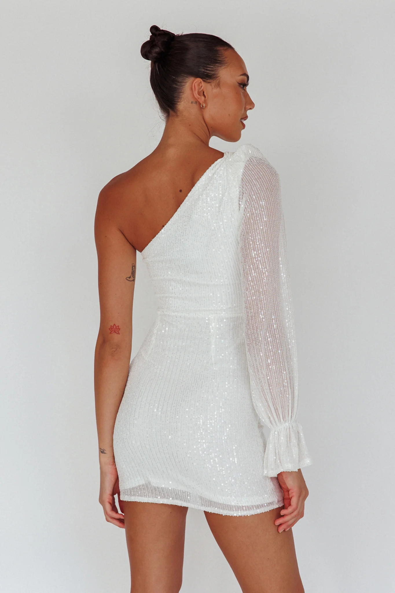 Dalia One Shoulder Sequin Mini Dress White