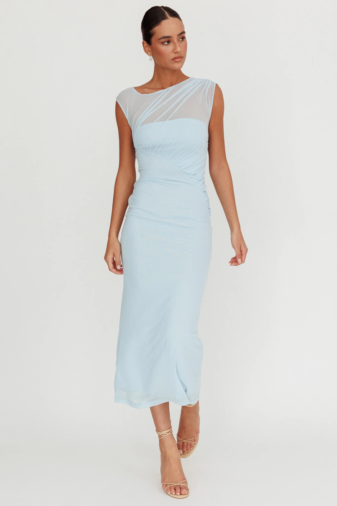 Passion Mesh Sleeveless Maxi Dress Blue
