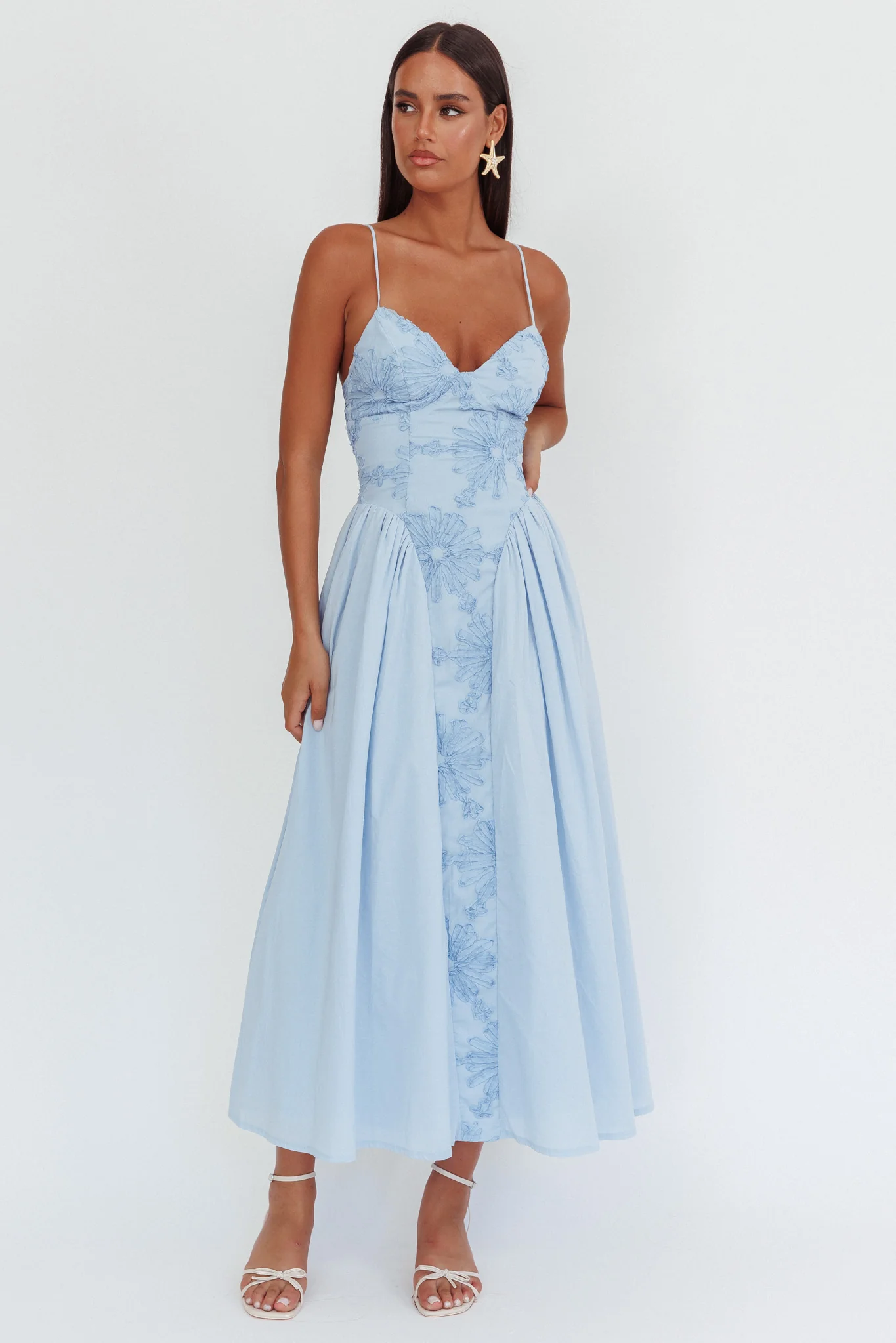 Serifine Floral Embellished Maxi Dress Blue