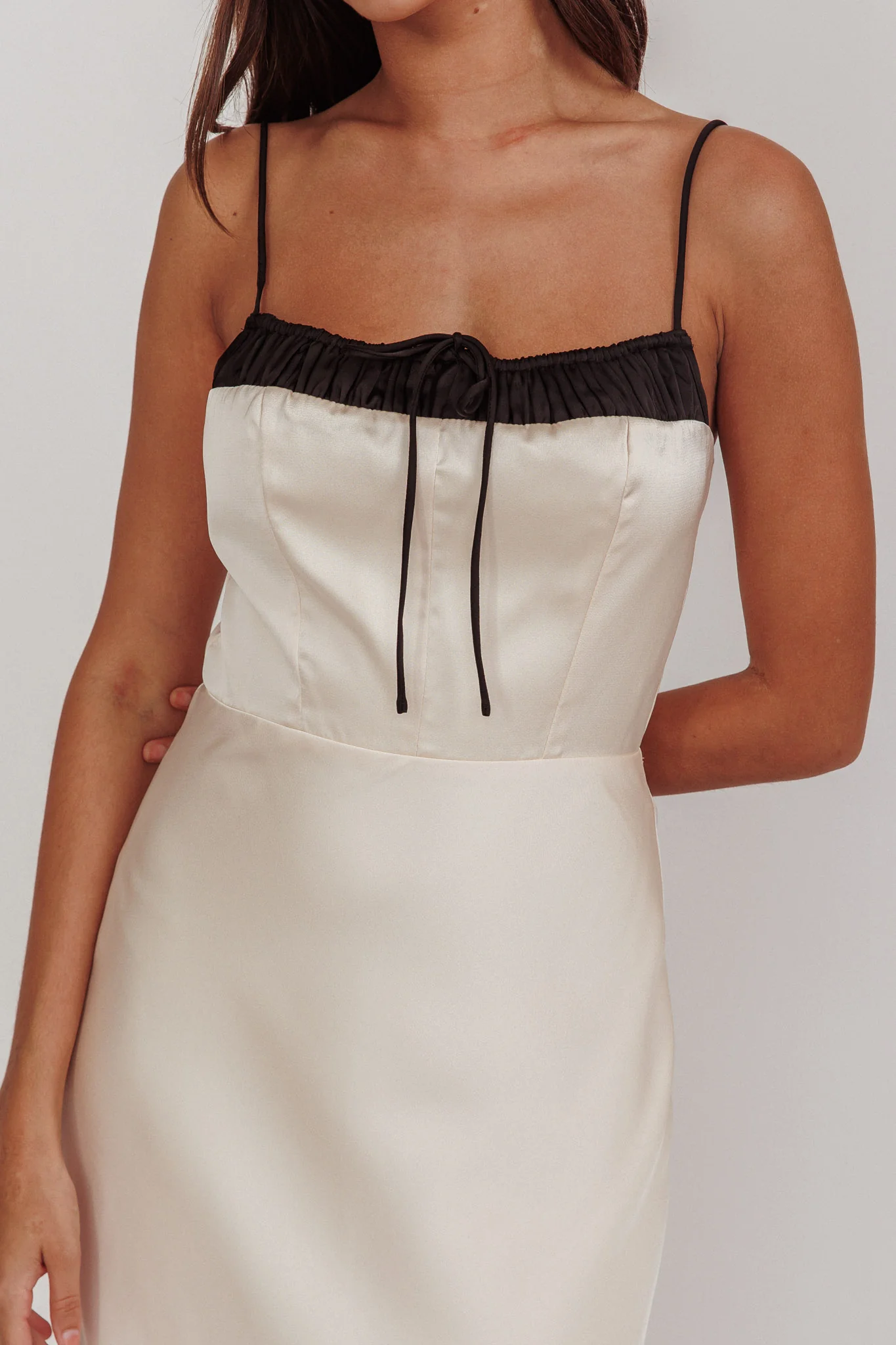 Tomorrow's Love Gathered Bow Neckline Maxi Dress Oyster