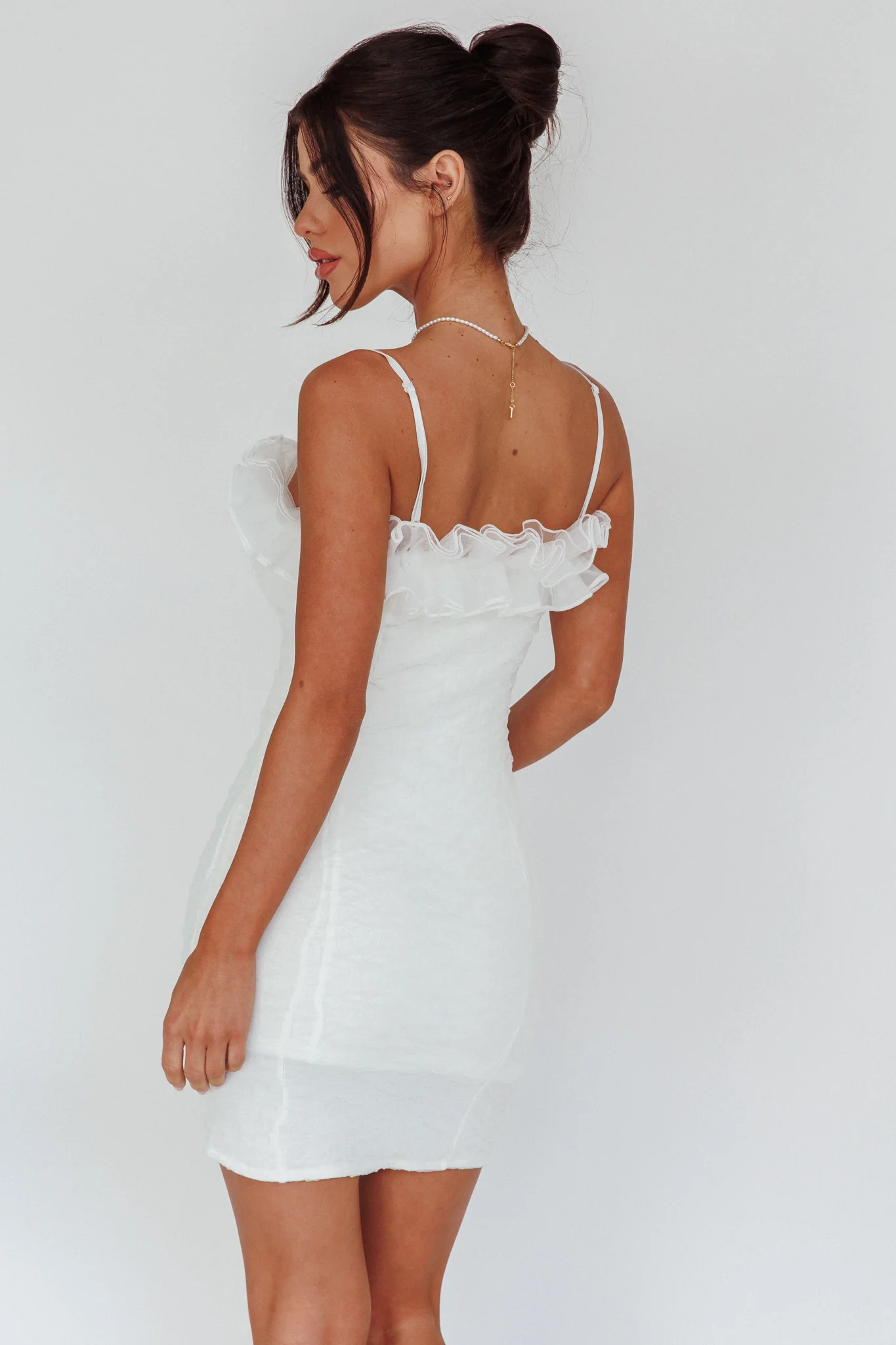 For The Frills Tulle Neckline Mini Dress Off White