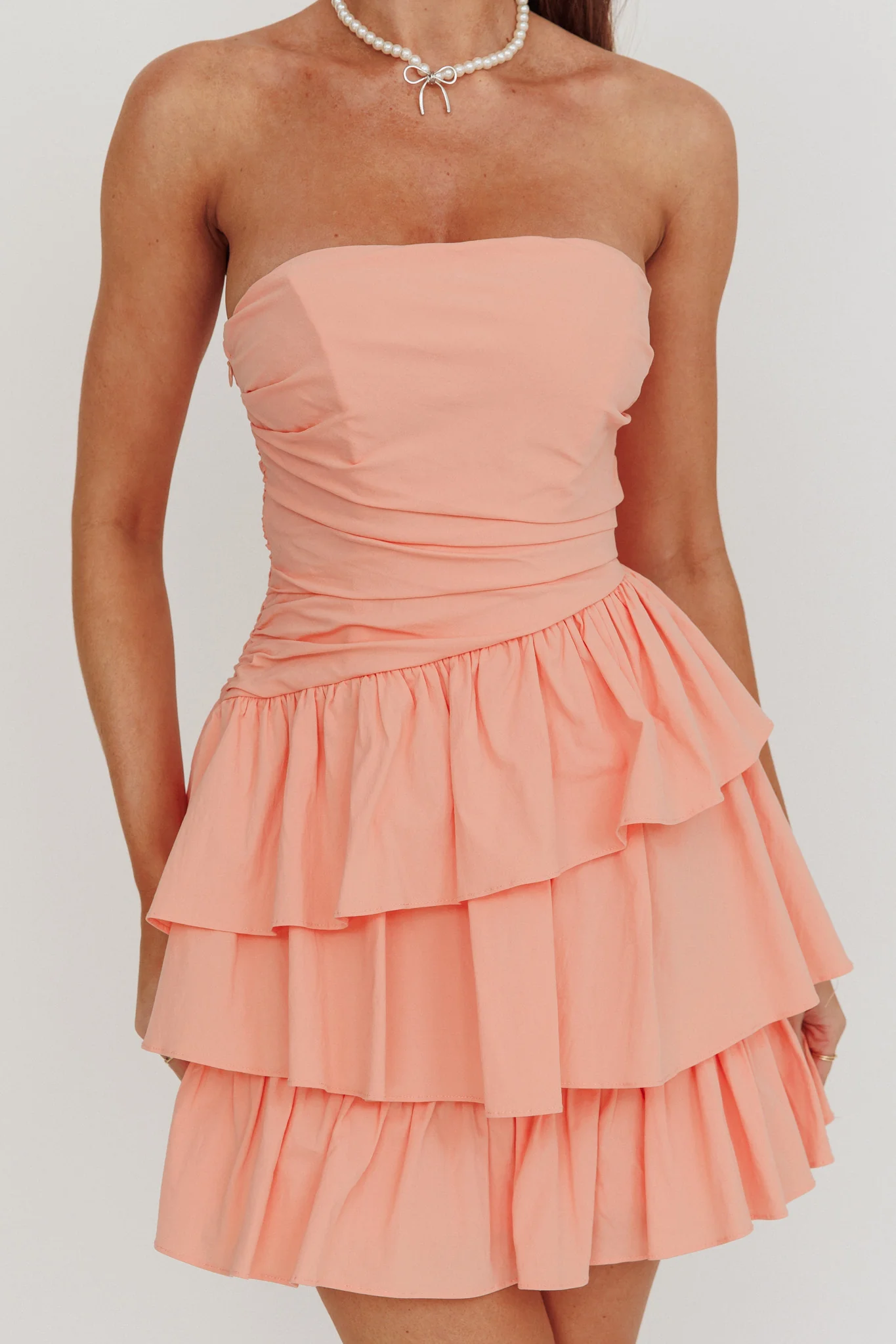 Destini Strapless Layered Frill Mini Dress Blush