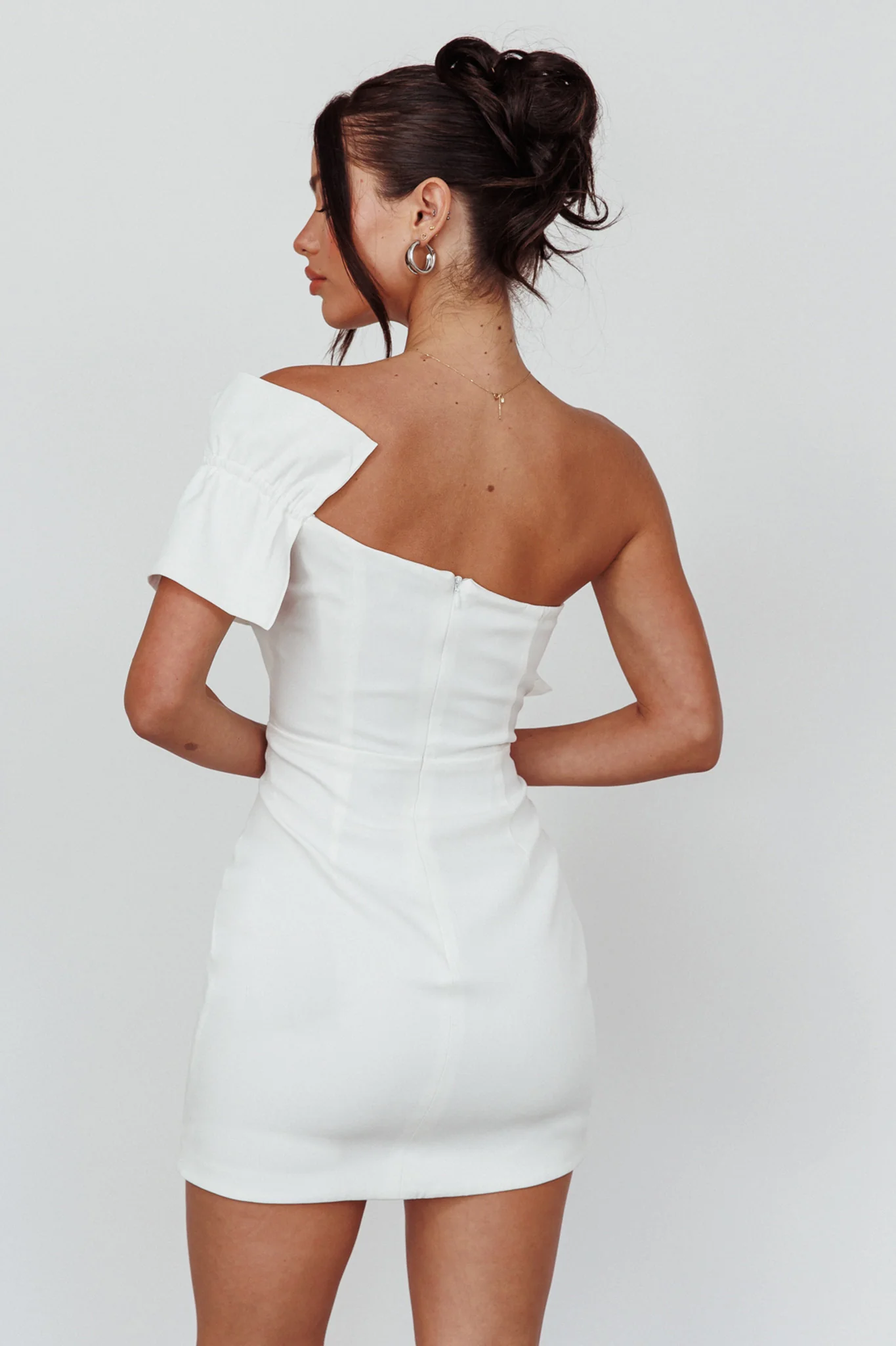 Grecca One-Shoulder Mini Dress Off White