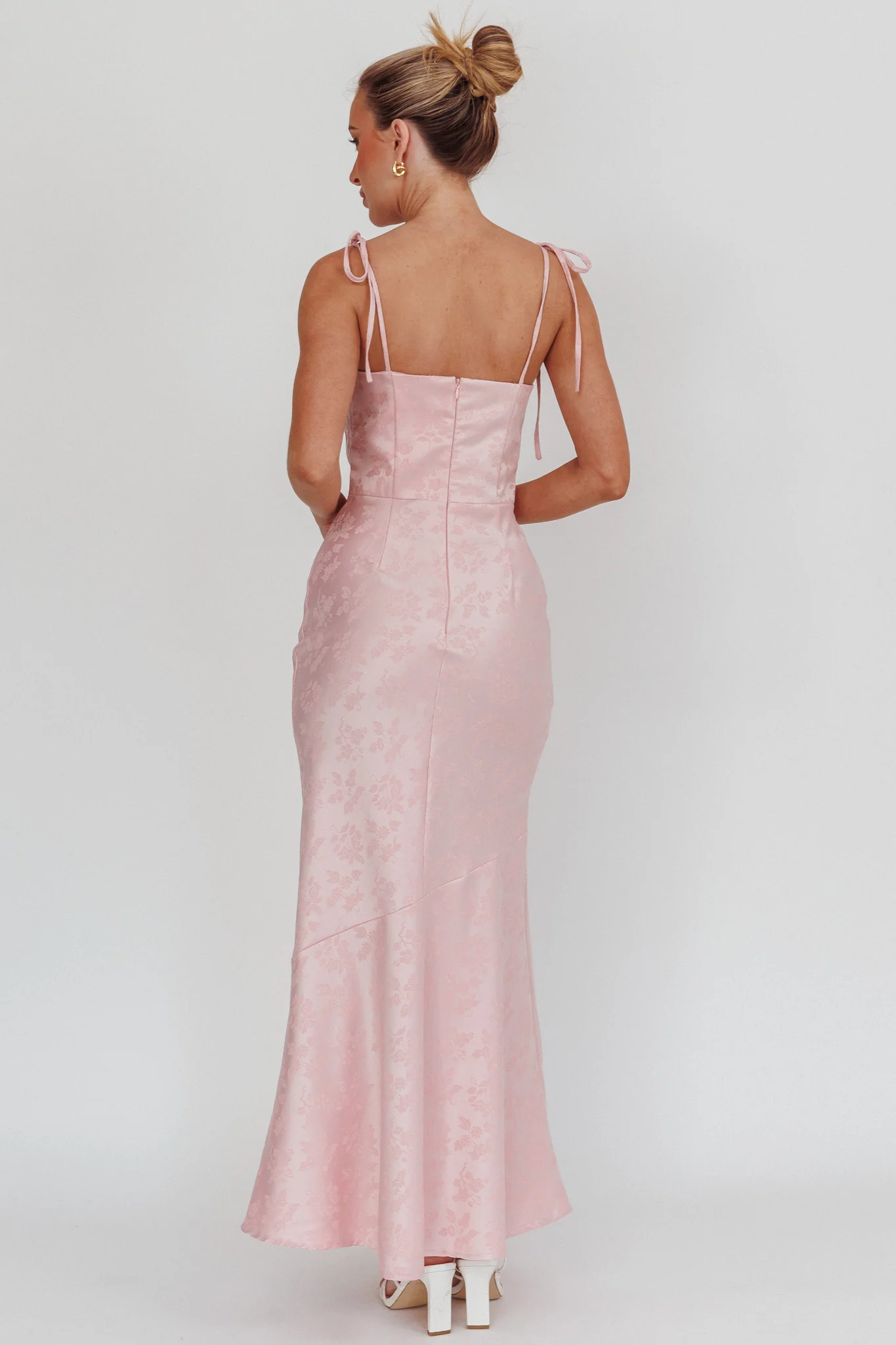 Belonging Cowl Neck Tied Shoulders Maxi Dress Blush