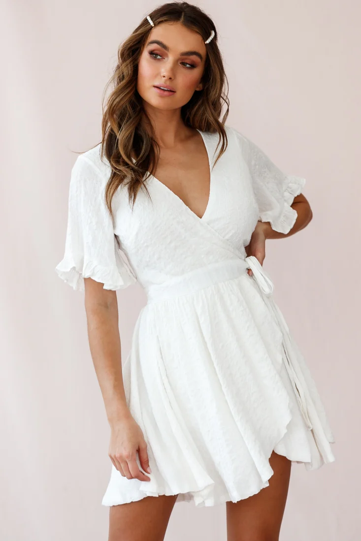 Cara Frill Trim Wrap Dress White