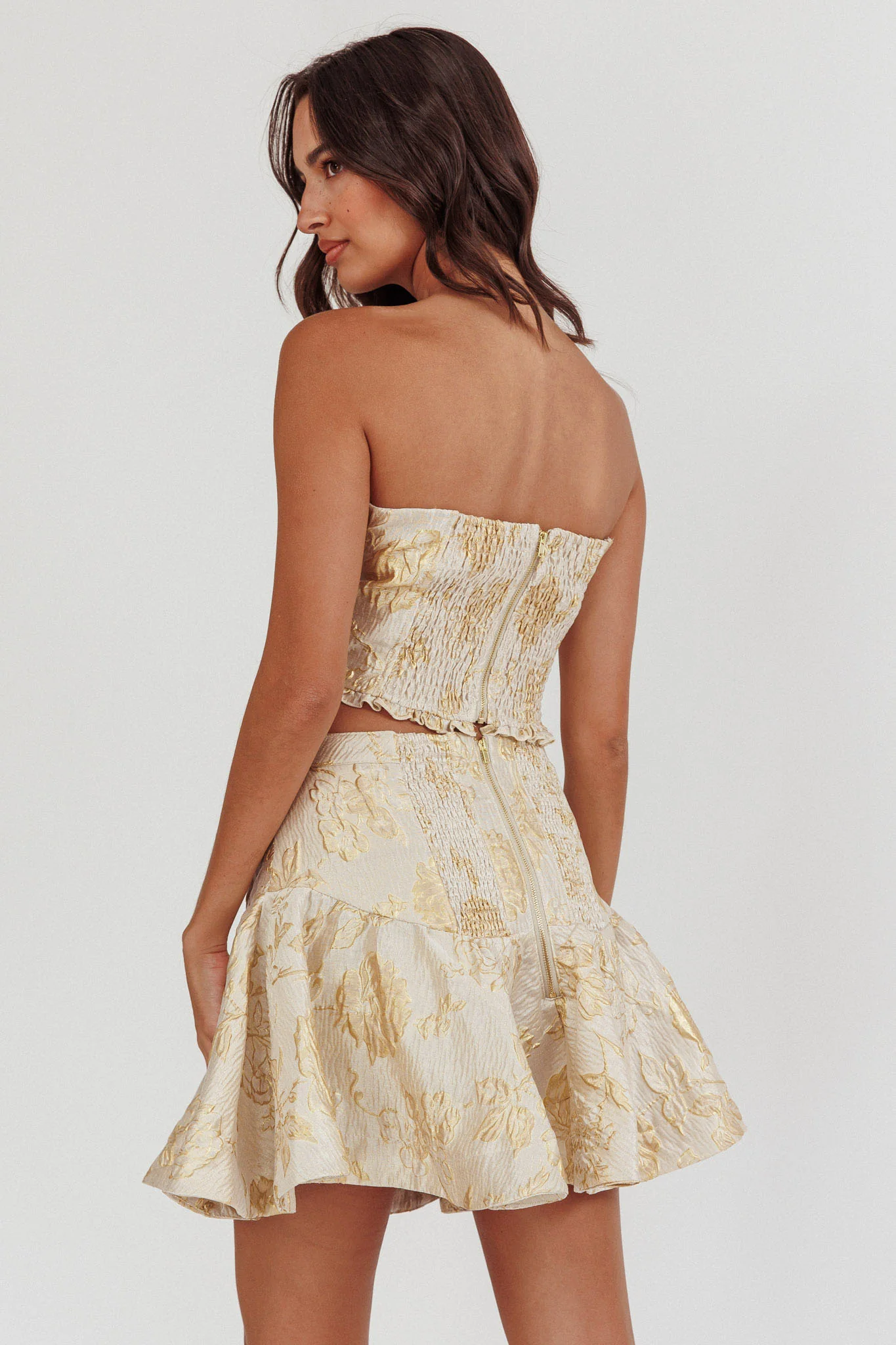 Kamilla Jacquard Corset Top Floral Gold