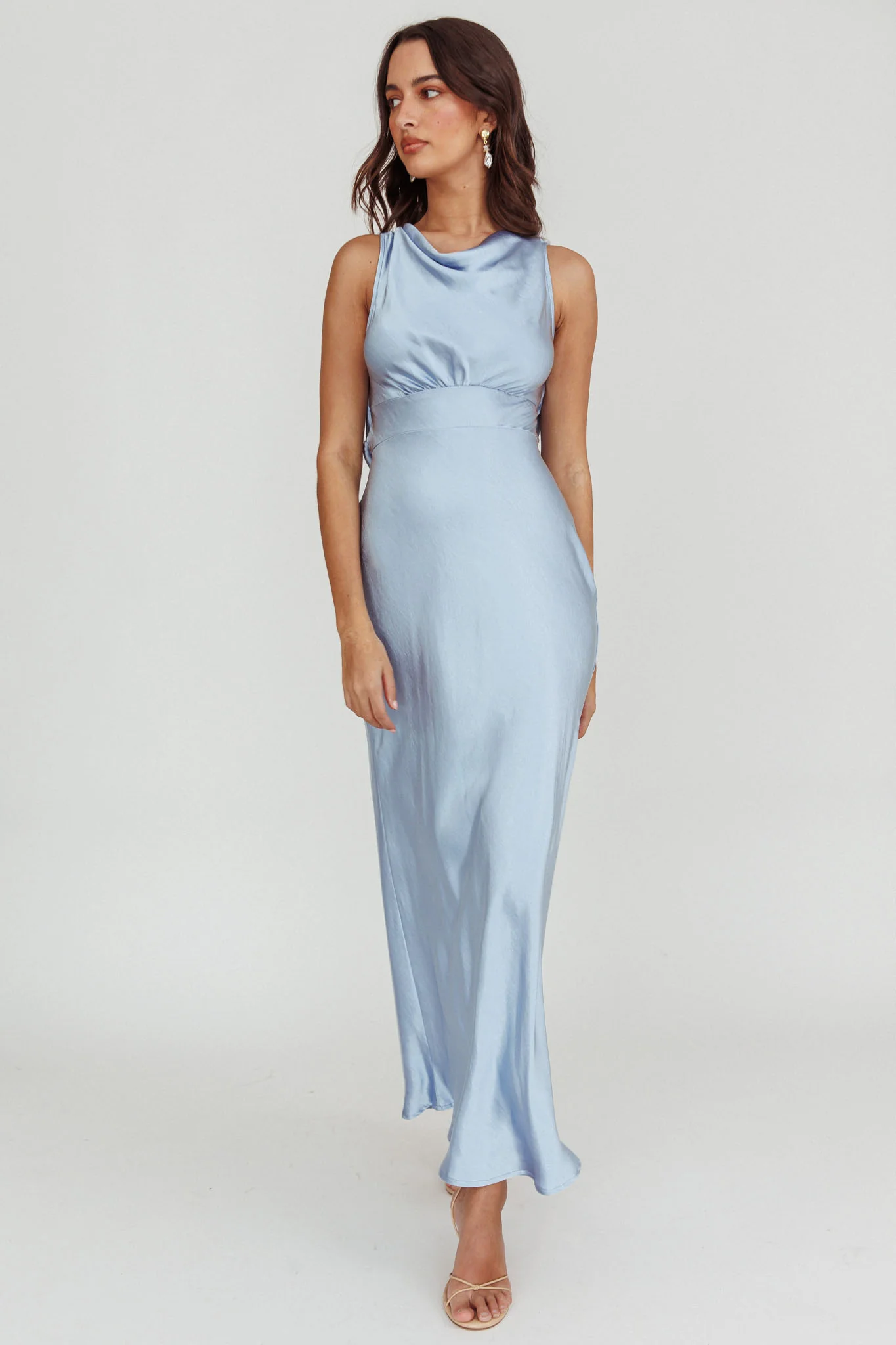 Isabella Satin Backless Maxi Dress Ocean