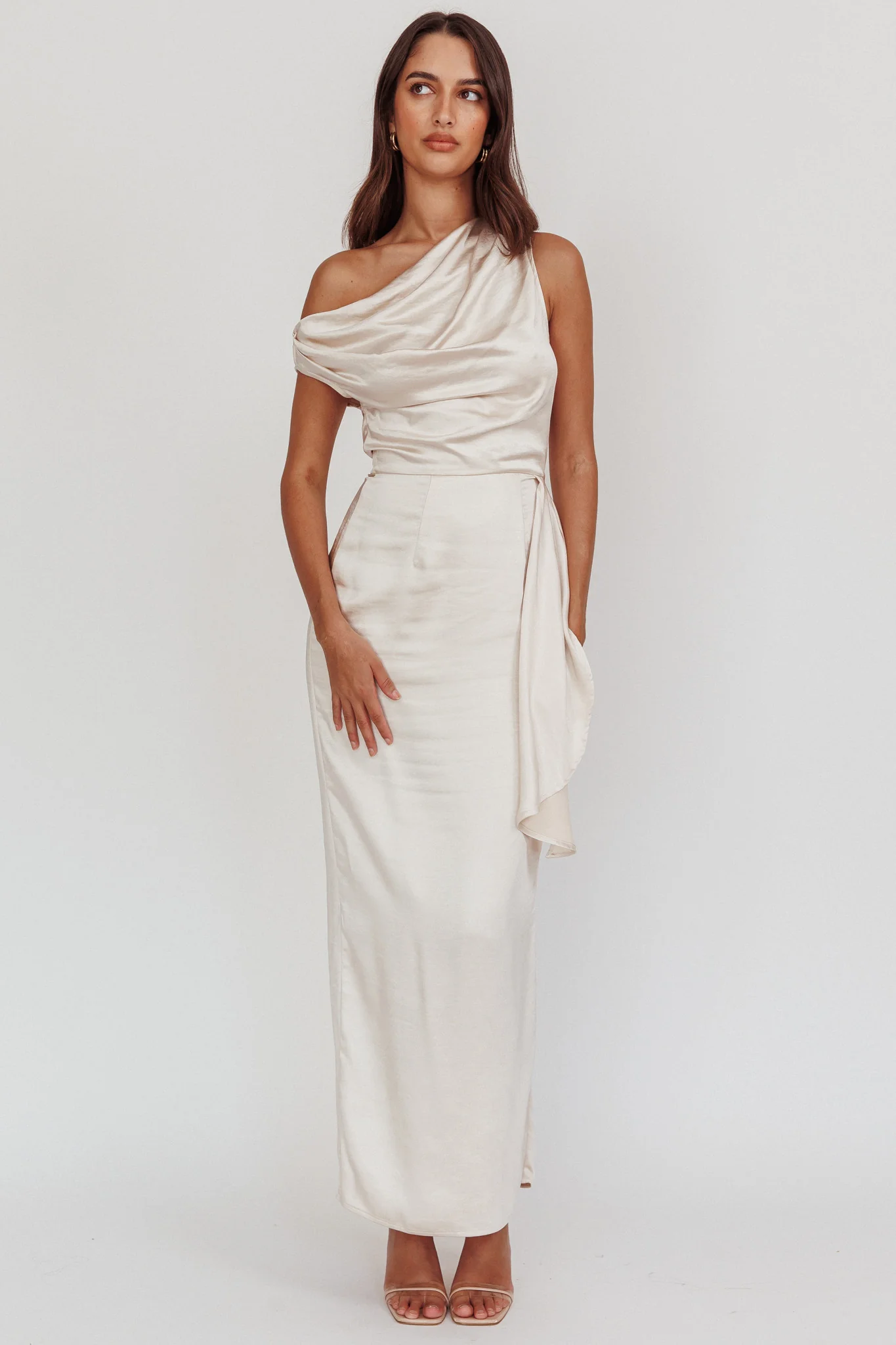 Tova Draped One-Shoulder Maxi Dress Champagne