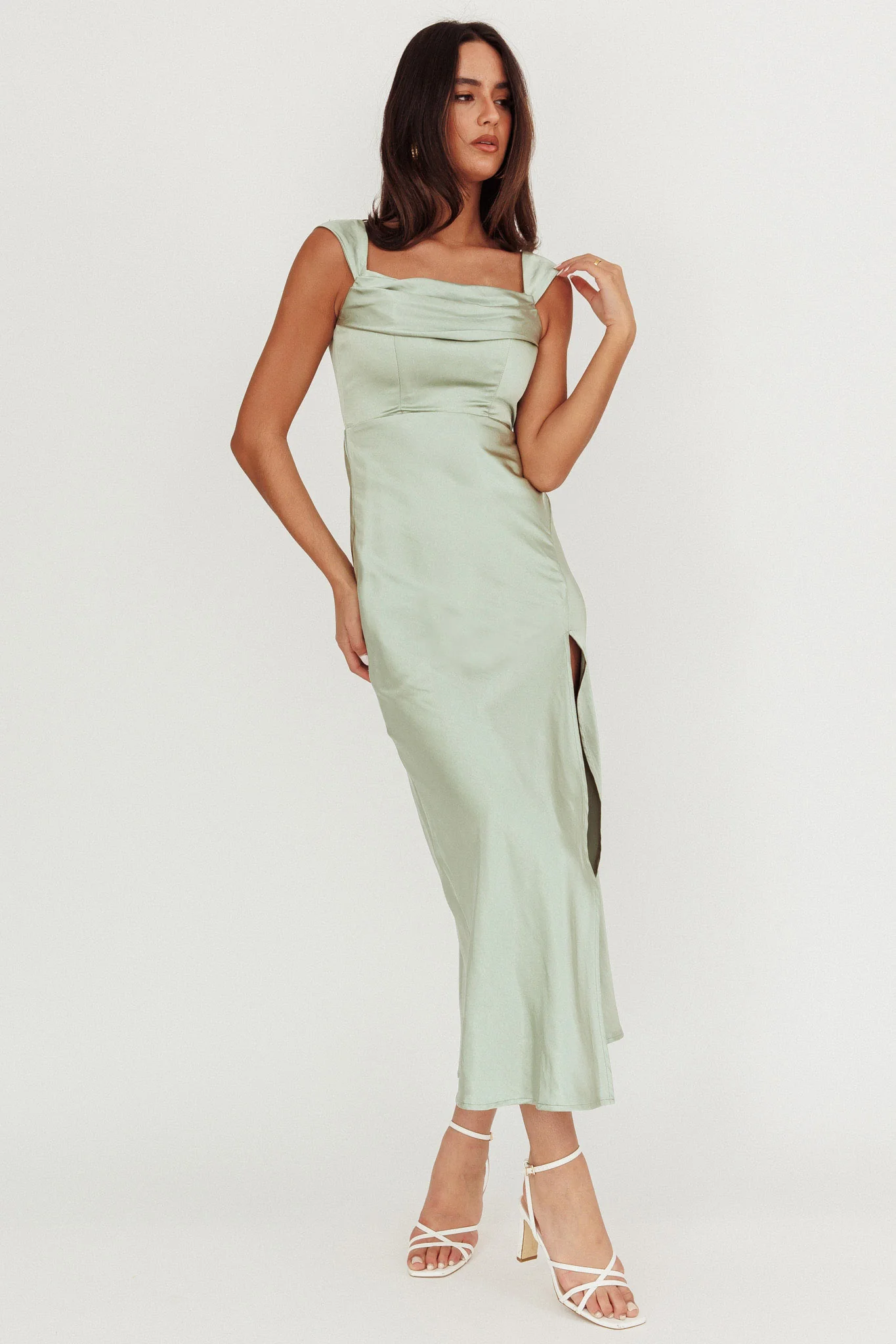 Lucinda Off-Shoulder V-Back Dress Sage