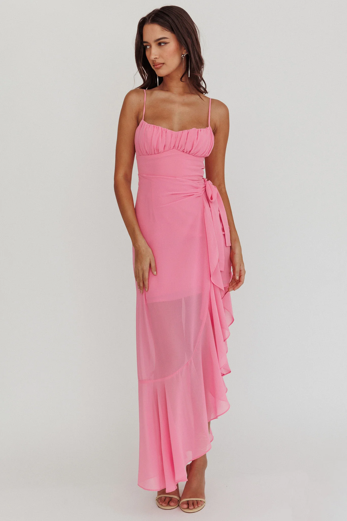 Nerida Waist Tie Asymmetric Dress Pink