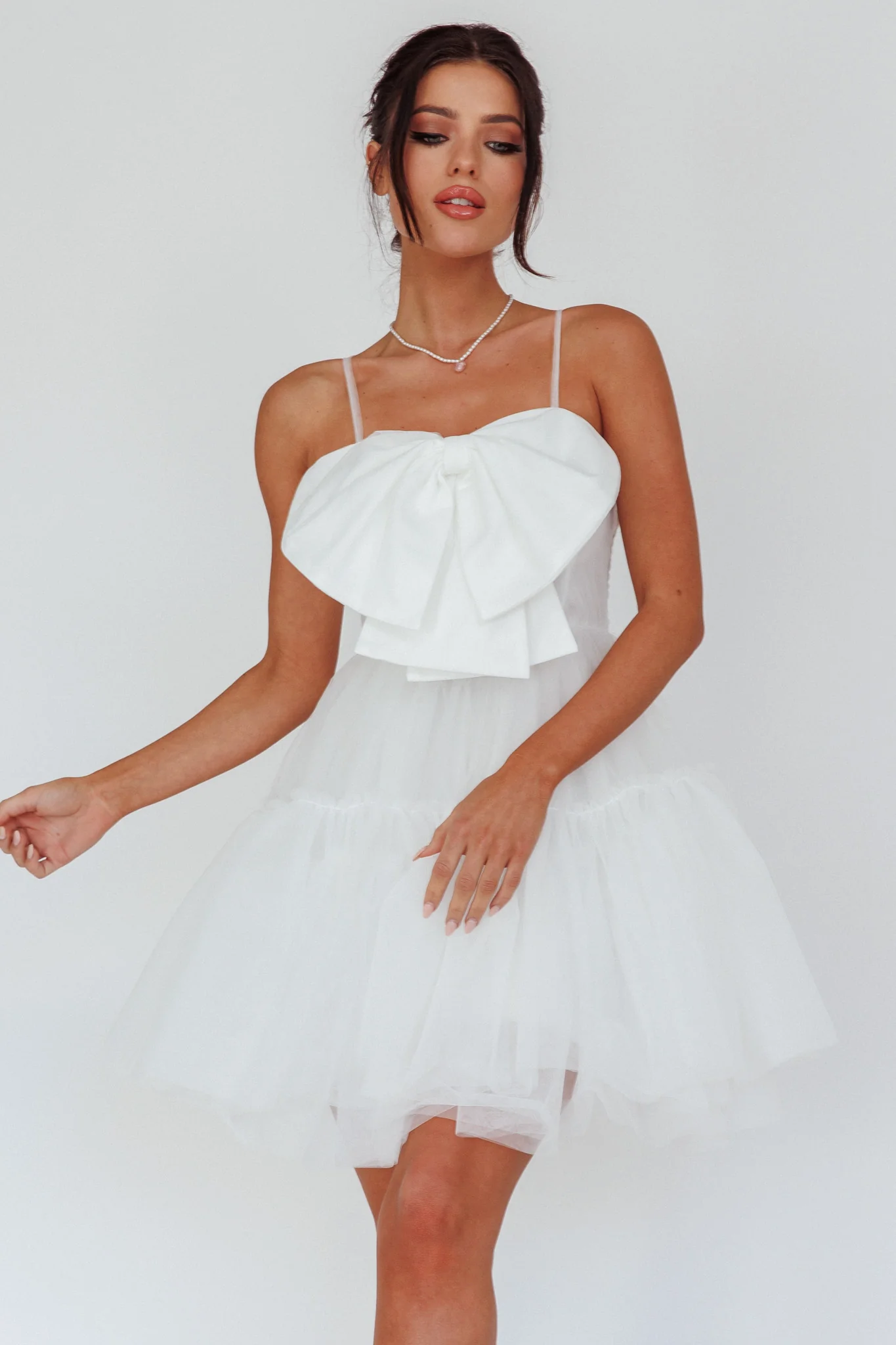 True Wish Bow Tulle Mini Dress White