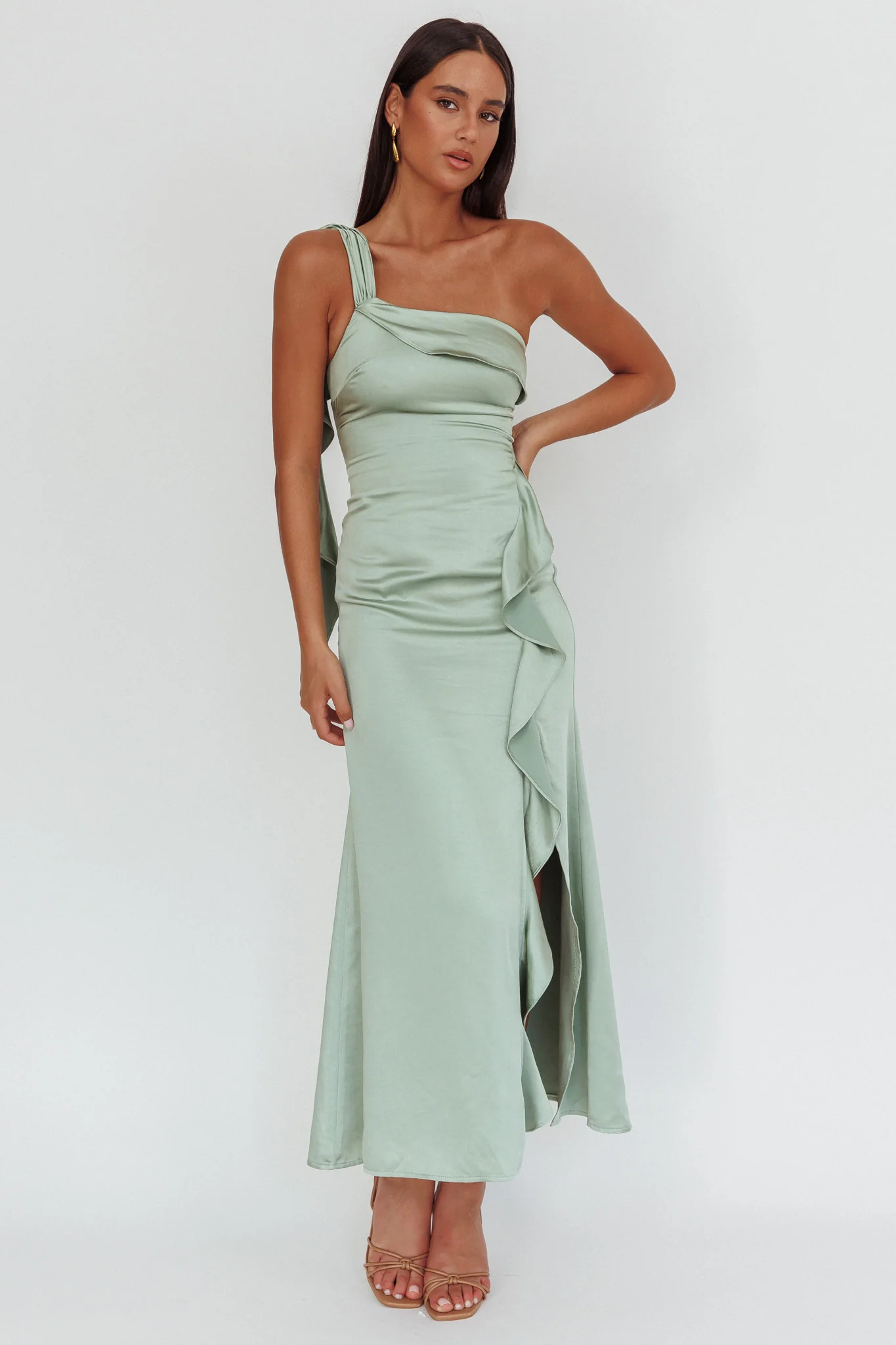 Carmel One-Shoulder Split Maxi Dress Sage