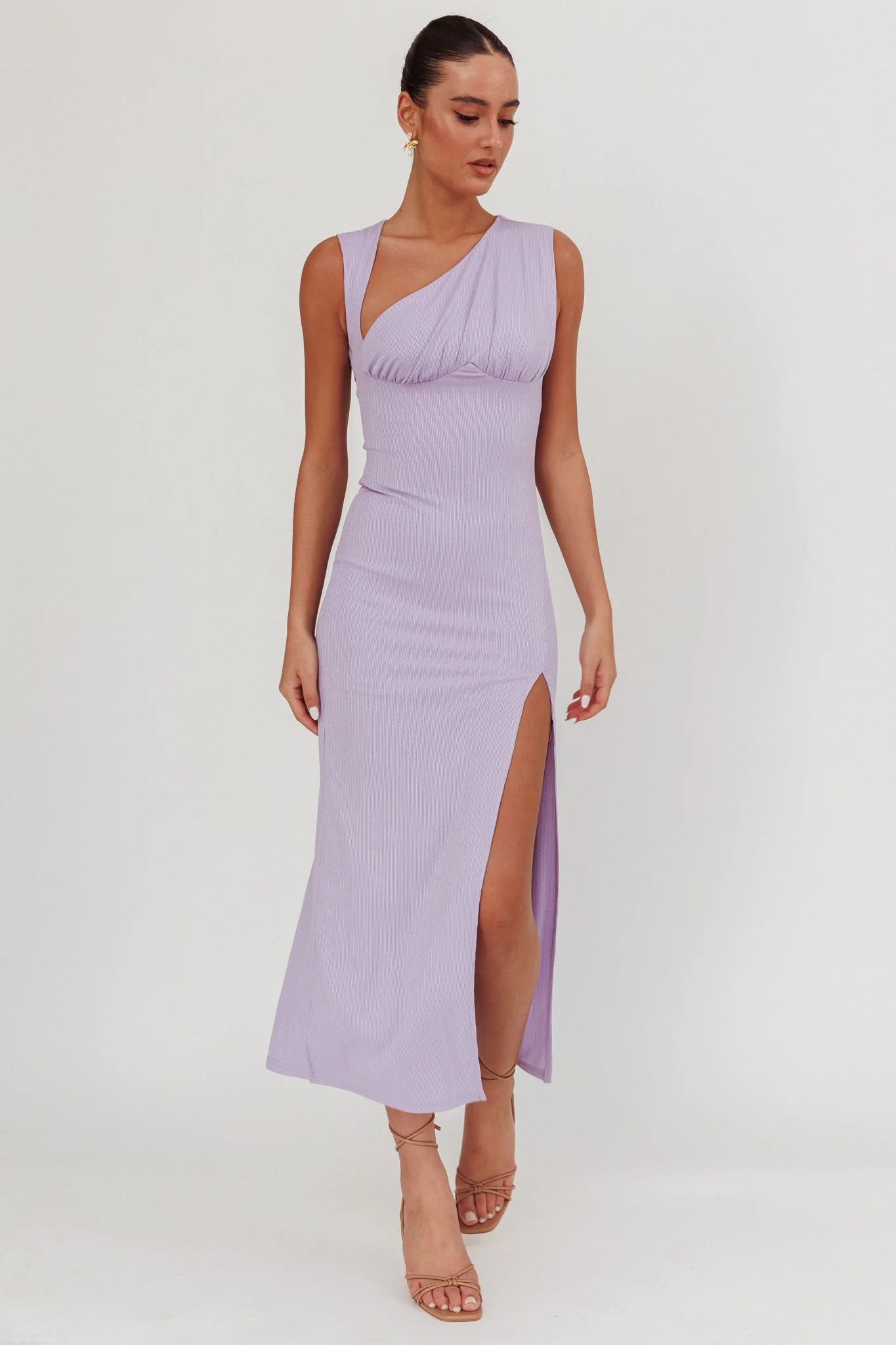 Daleela Asymmetric Neckline Maxi Dress Lilac
